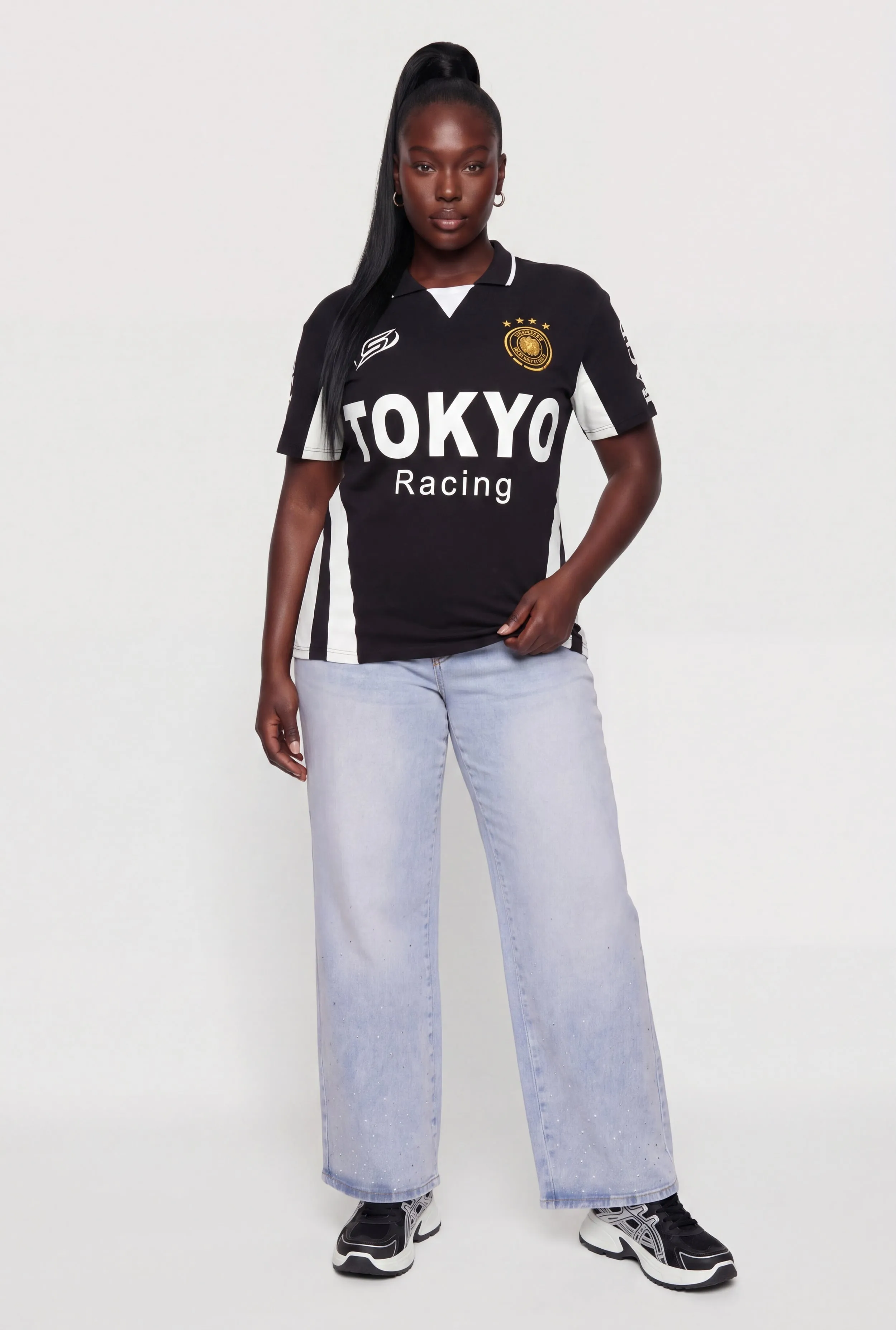 Plus Size Color Blocked Tokyo Racing Graphic Polo Top sold by Rainbow product image thumbnail 2