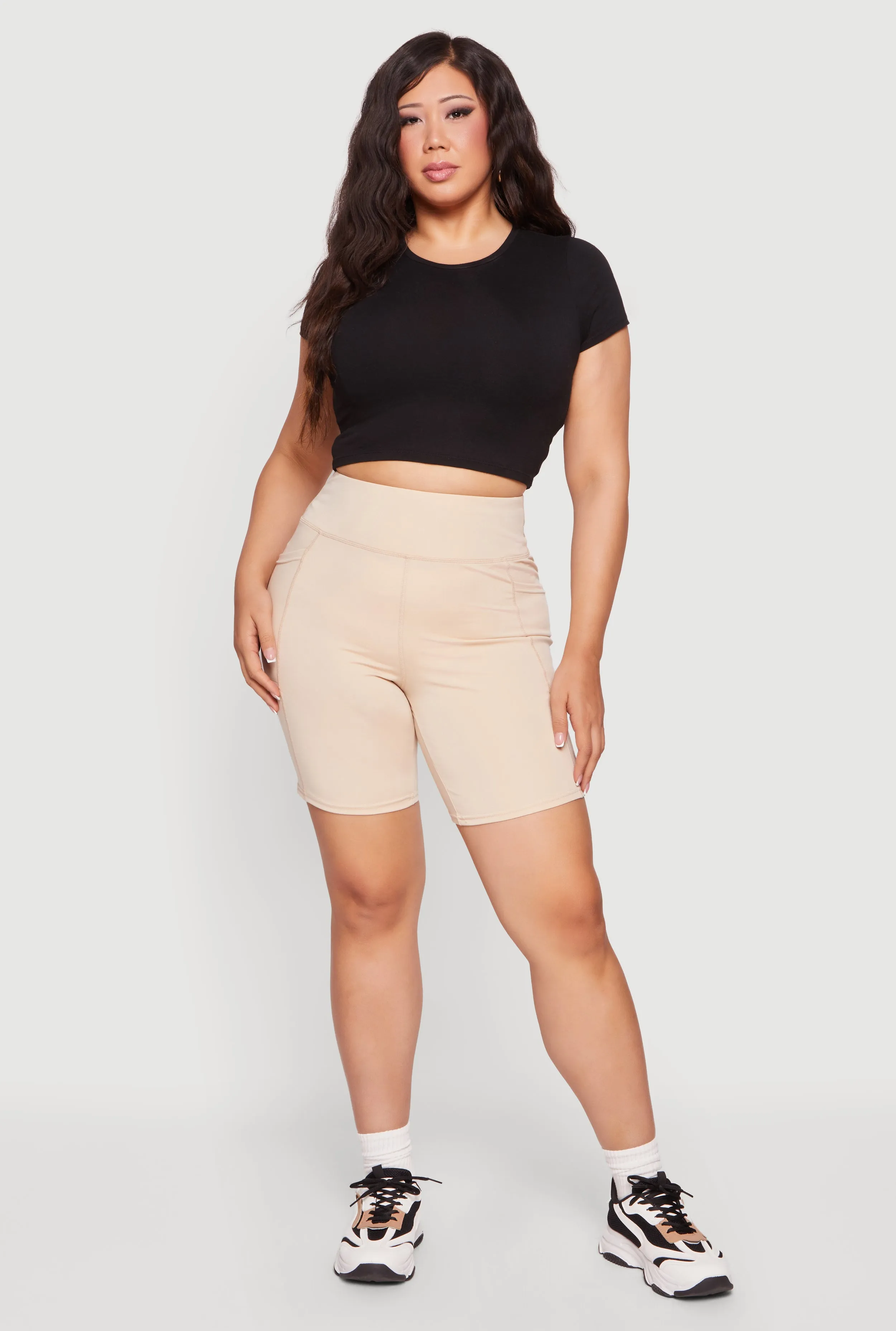 Plus Size Cell Phone Pocket High Waisted Biker Shorts sold by Rainbow