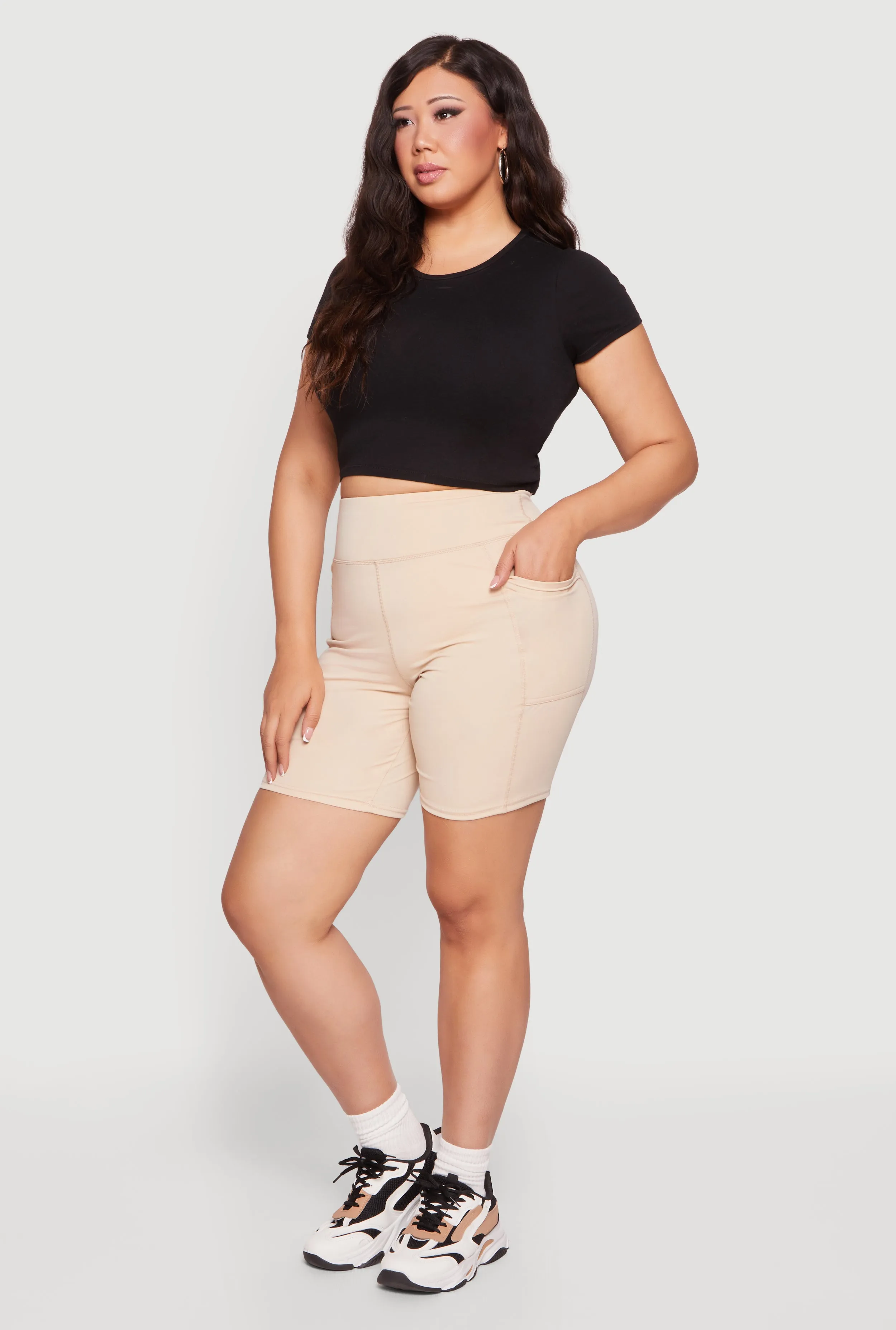 Plus Size Cell Phone Pocket High Waisted Biker Shorts sold by Rainbow product image thumbnail 2