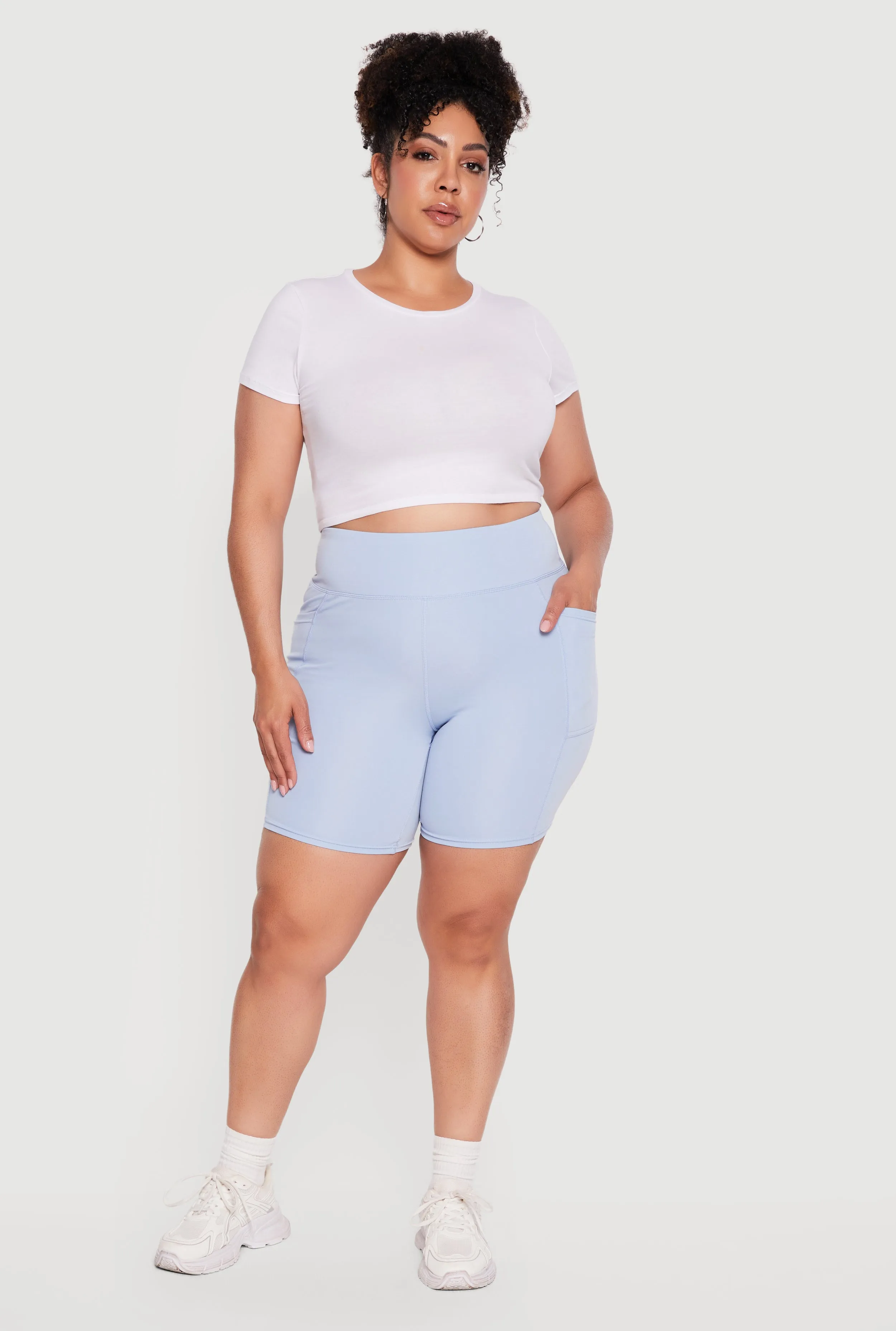 Plus Size Cell Phone Pocket High Waisted Biker Shorts sold by Rainbow