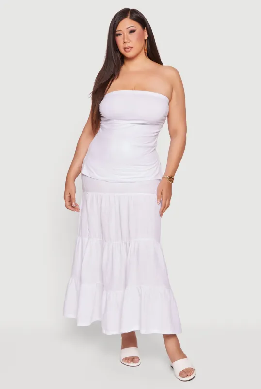 Plus Size Smocked High Waisted Tiered Maxi Skirt made by Rainbow