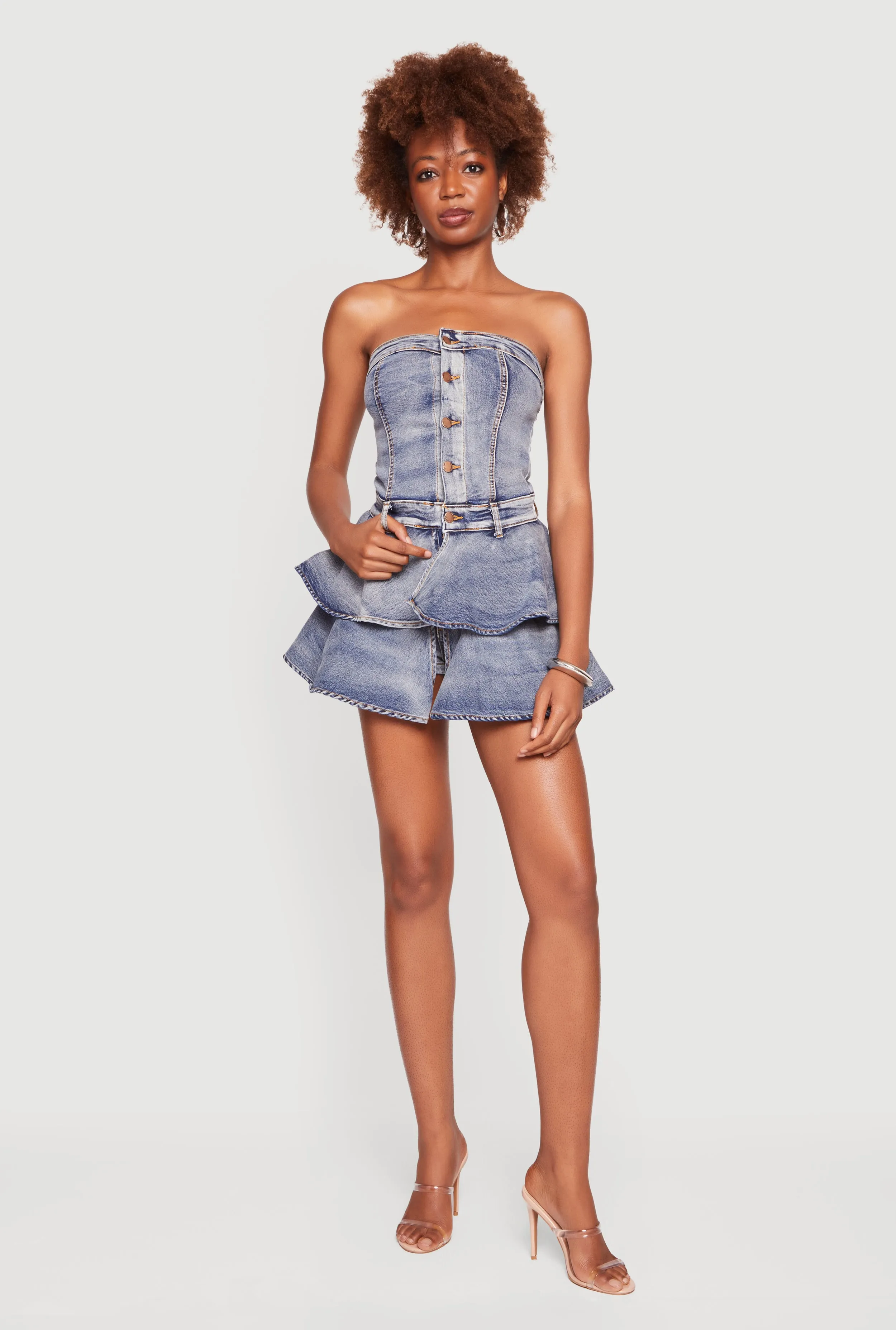 Strapless Tiered Denim Romper sold by Rainbow product image thumbnail 3