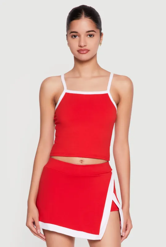 Contrast Trim Cropped Square Neck Cami made by Rainbow