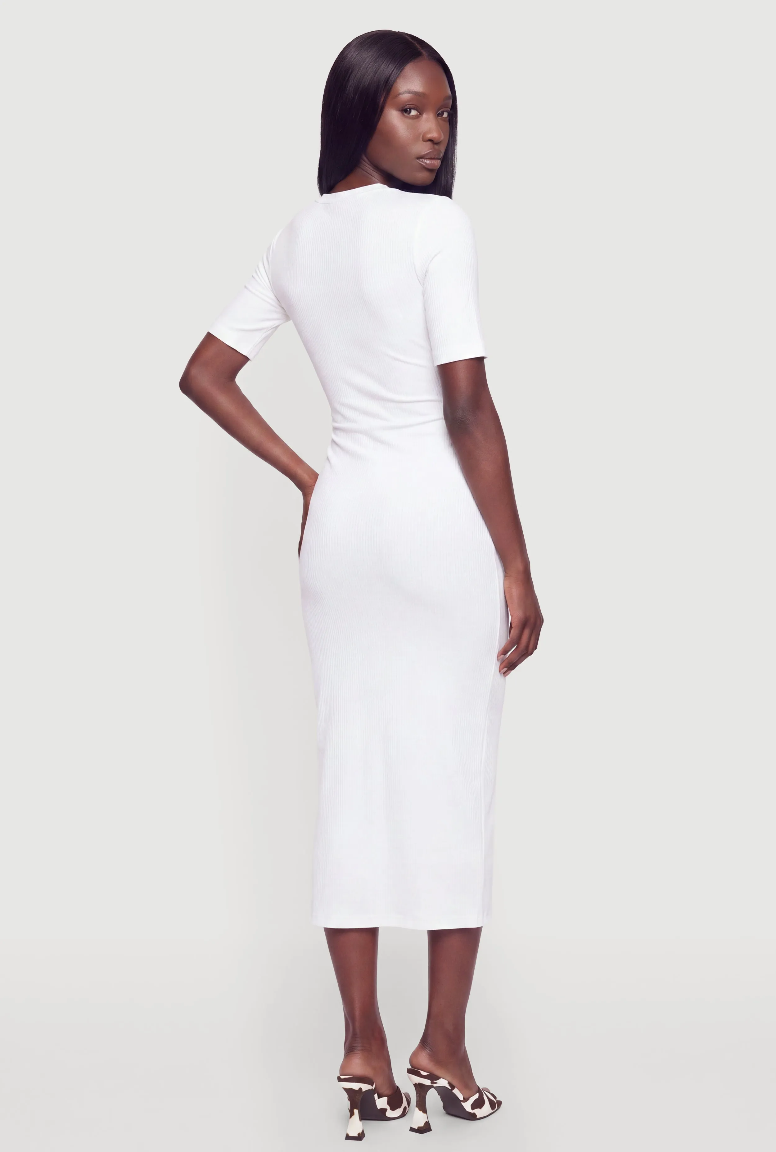 Ribbed Knit Crew Neck Short Sleeve Dress with Side Slit sold by Rainbow product image thumbnail 3