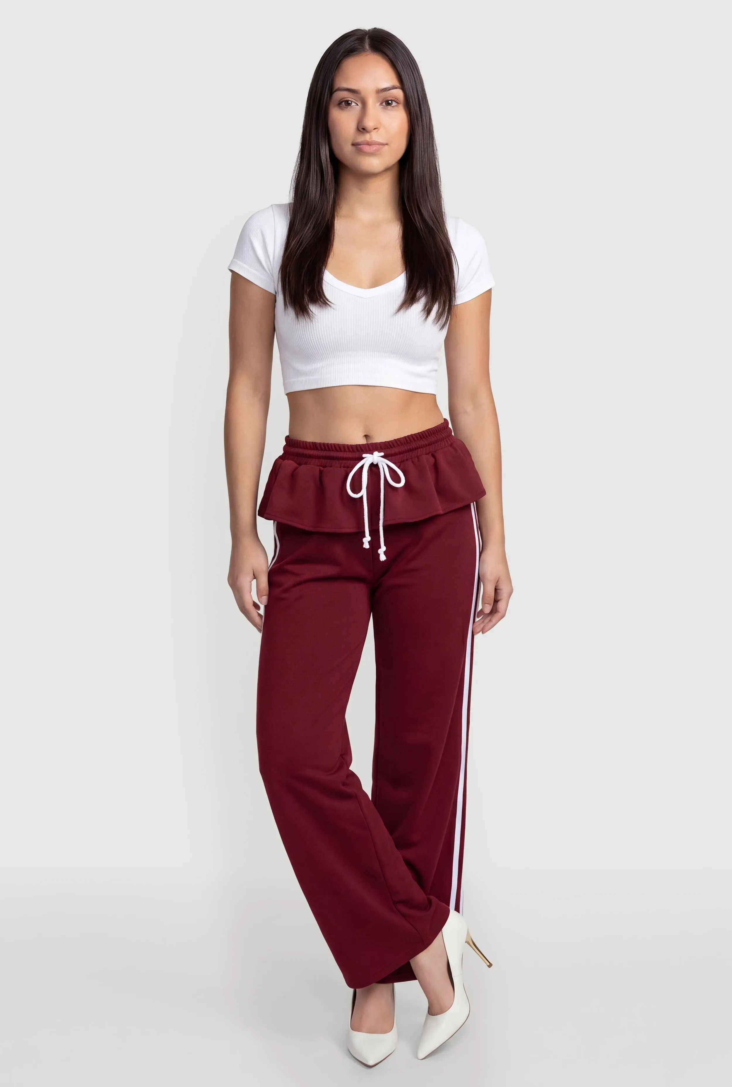 Peplum Detail Varsity Stripe Wide Leg Pants sold by Rainbow product image thumbnail 2