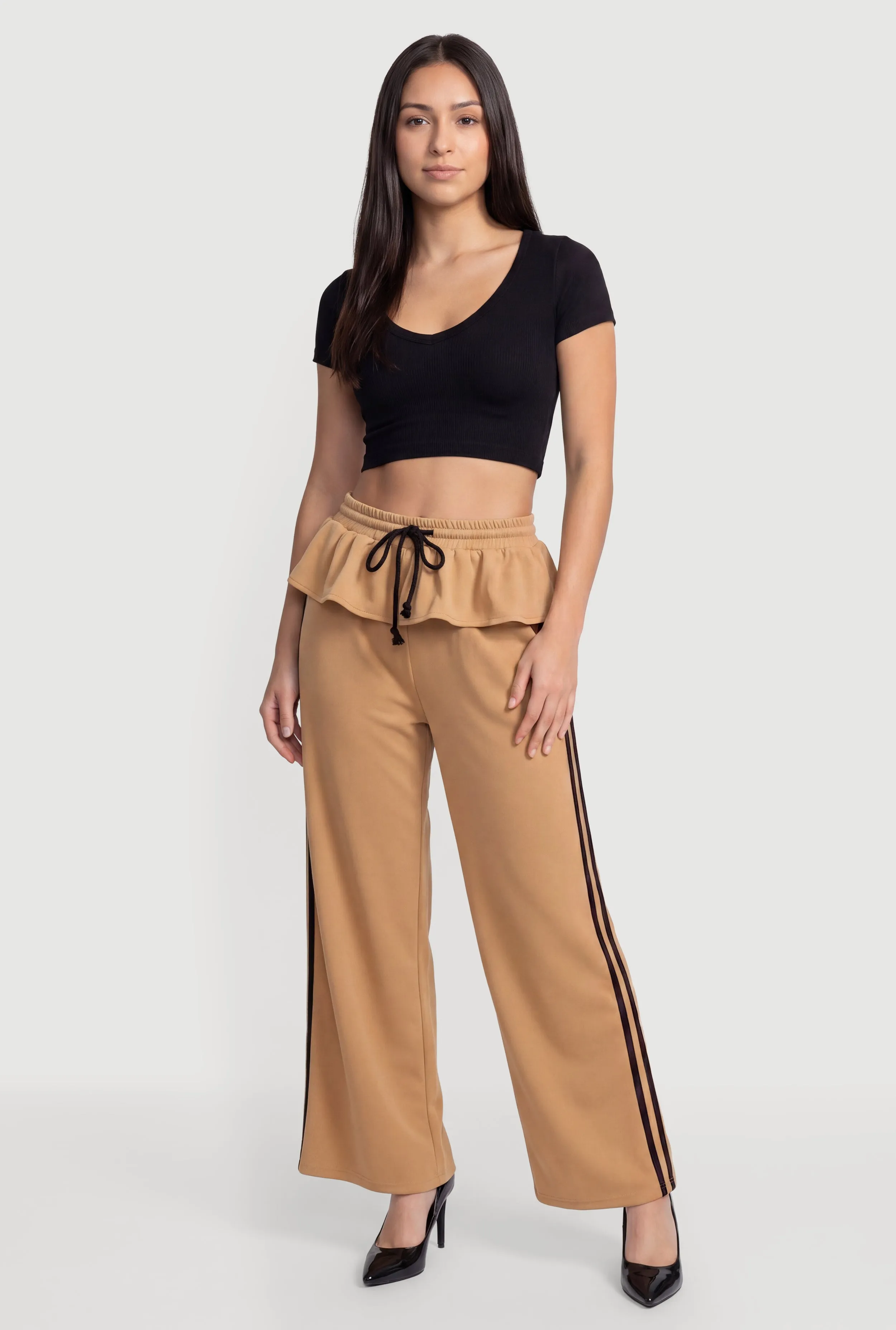Peplum Detail Varsity Stripe Wide Leg Pants sold by Rainbow product image thumbnail 3
