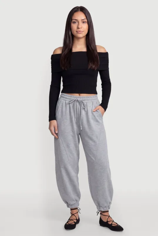 Drawstring Waist Fleece Joggers with Pockets made by Rainbow
