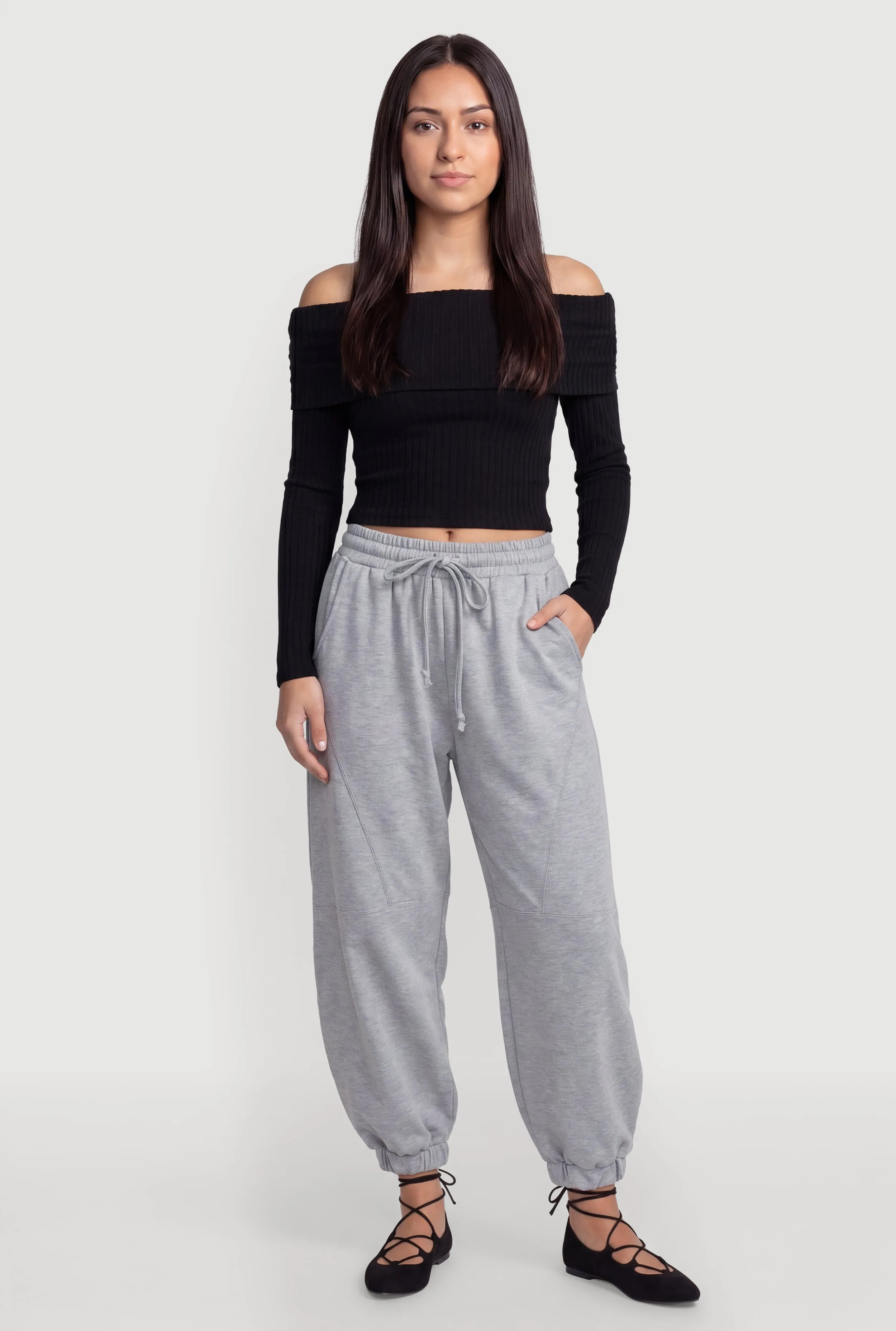 Drawstring Waist Fleece Joggers with Pockets sold by Rainbow