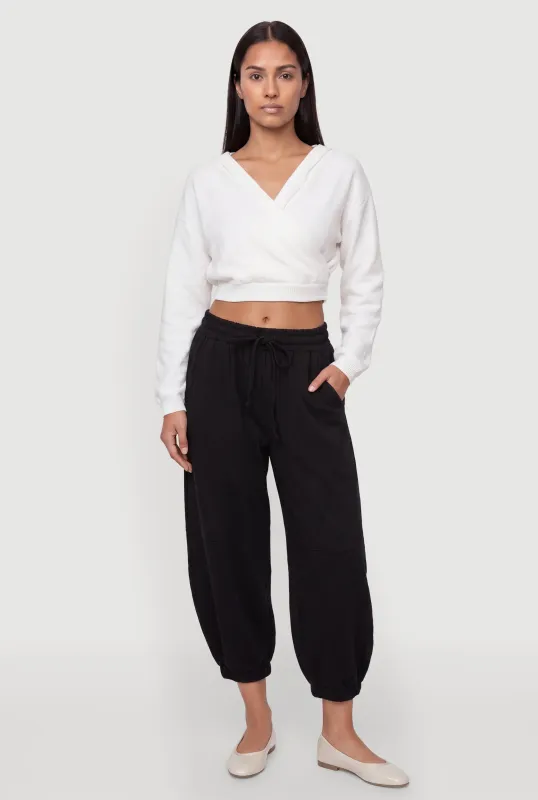 Drawstring Waist Fleece Joggers with Pockets made by Rainbow