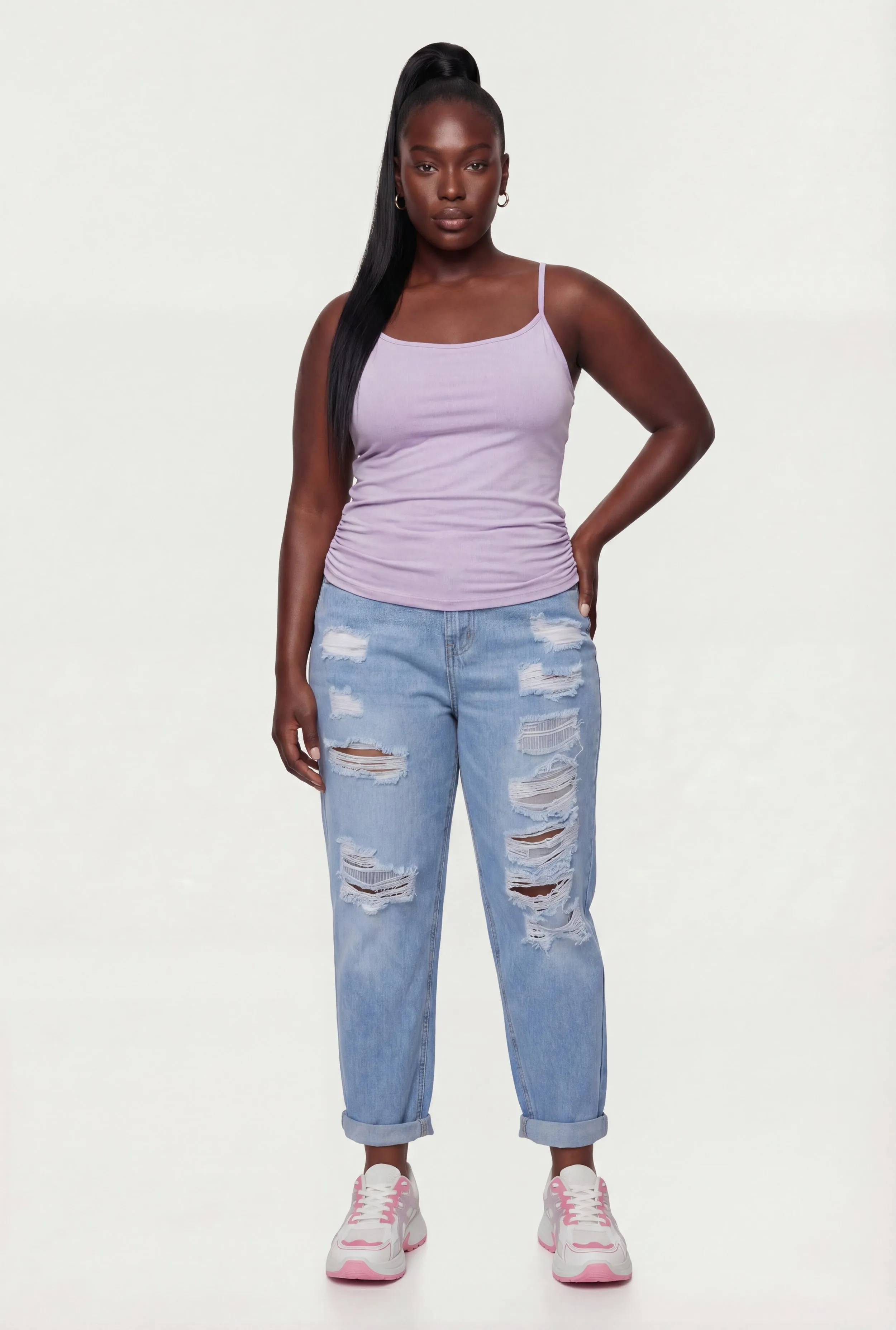Plus Size Side Ruched Scoop Neck Cami with Shelf Bra sold by Rainbow product image thumbnail 5