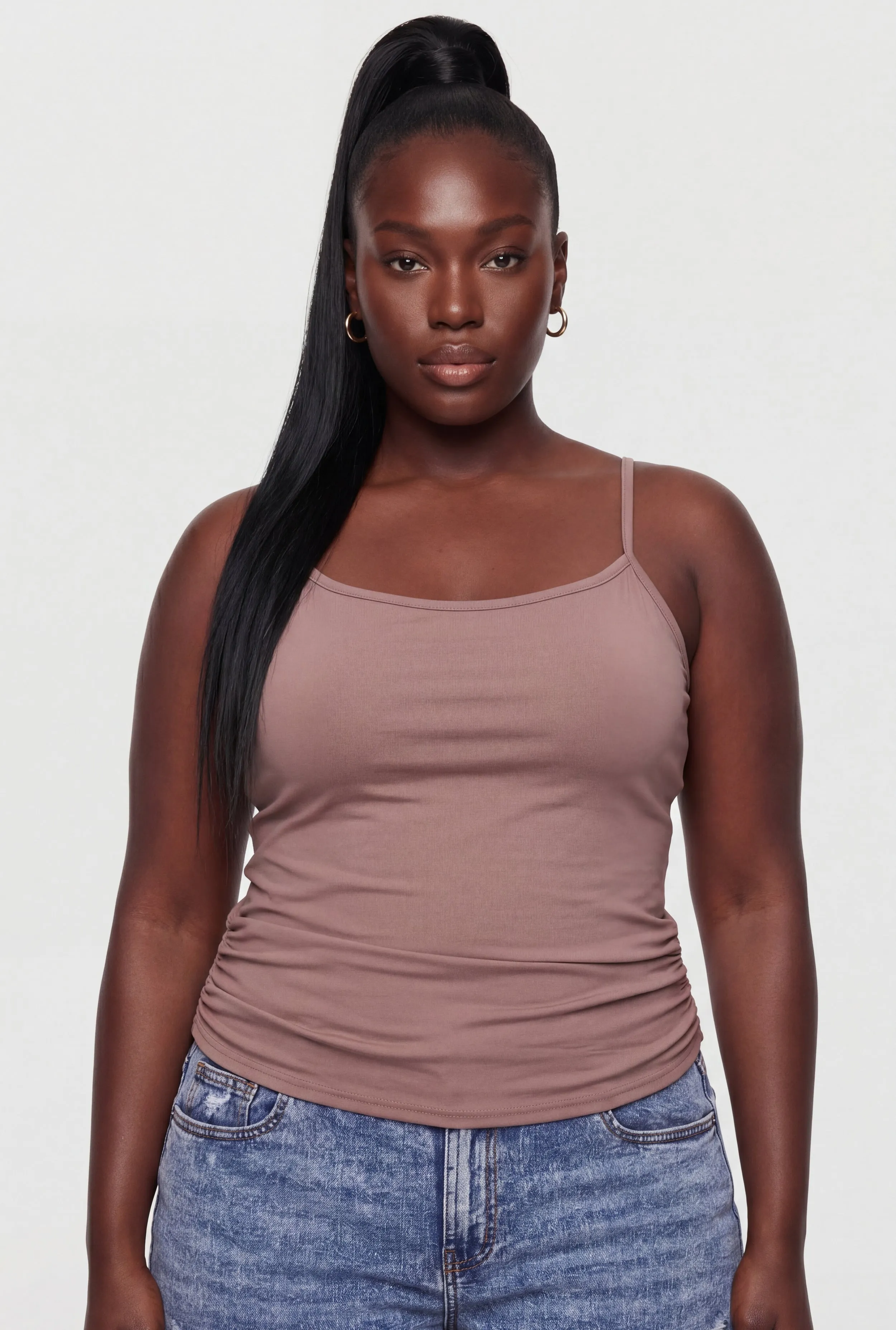 Plus Size Side Ruched Scoop Neck Cami with Shelf Bra sold by Rainbow product image thumbnail 2