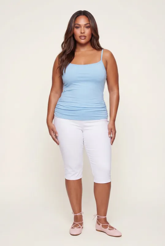 Plus Size Side Ruched Scoop Neck Cami with Shelf Bra made by Rainbow