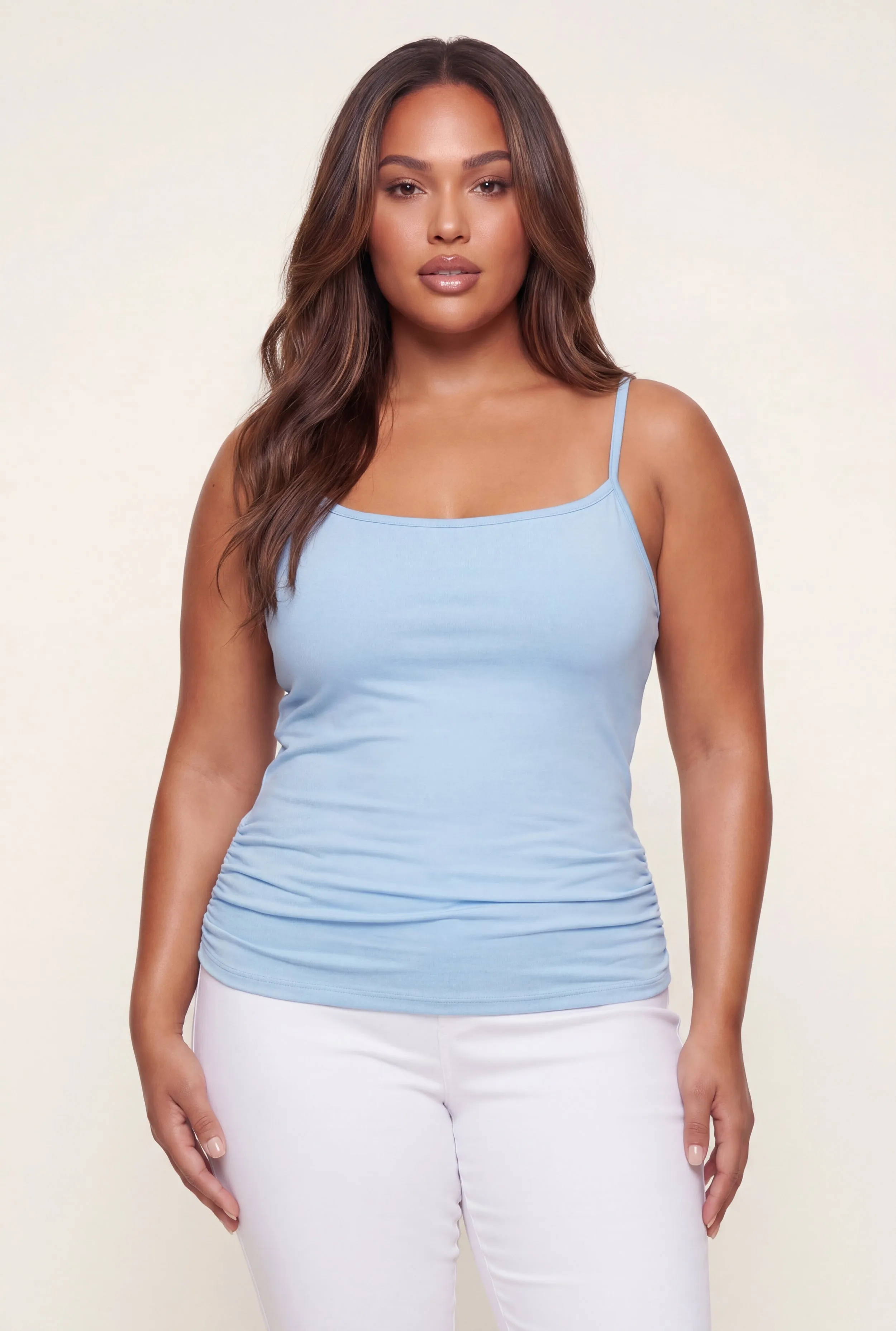 Plus Size Side Ruched Scoop Neck Cami with Shelf Bra sold by Rainbow product image thumbnail 2