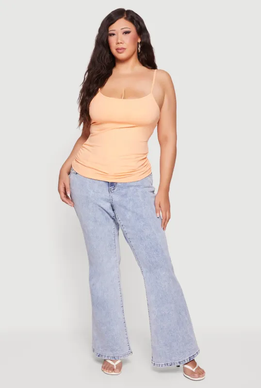 Plus Size Side Ruched Scoop Neck Cami with Shelf Bra made by Rainbow