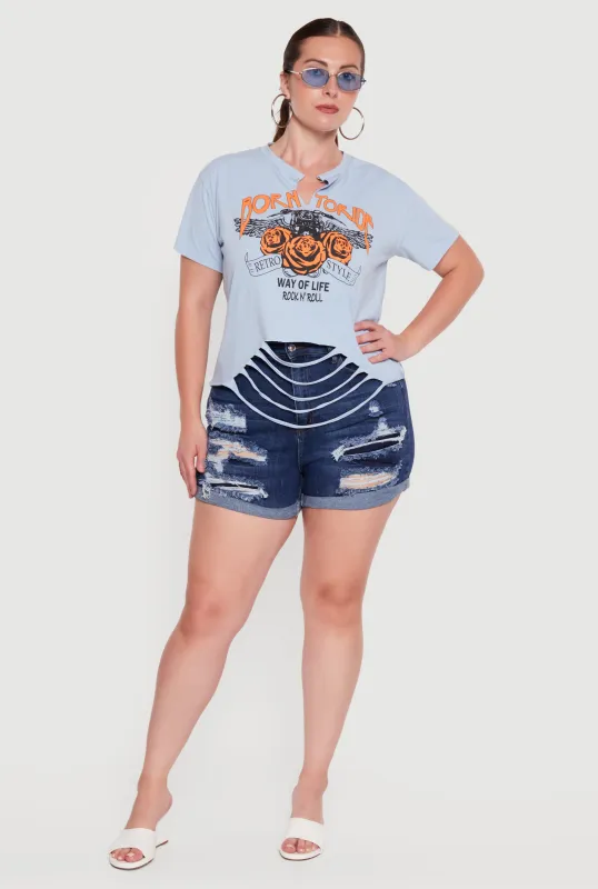 Plus Size Born To Ride Slashed Graphic Tee made by Rainbow
