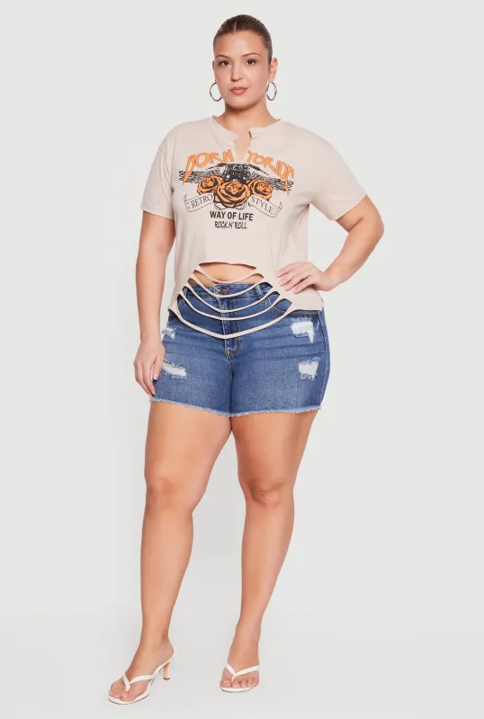 Plus Size Born To Ride Slashed Graphic Tee made by Rainbow