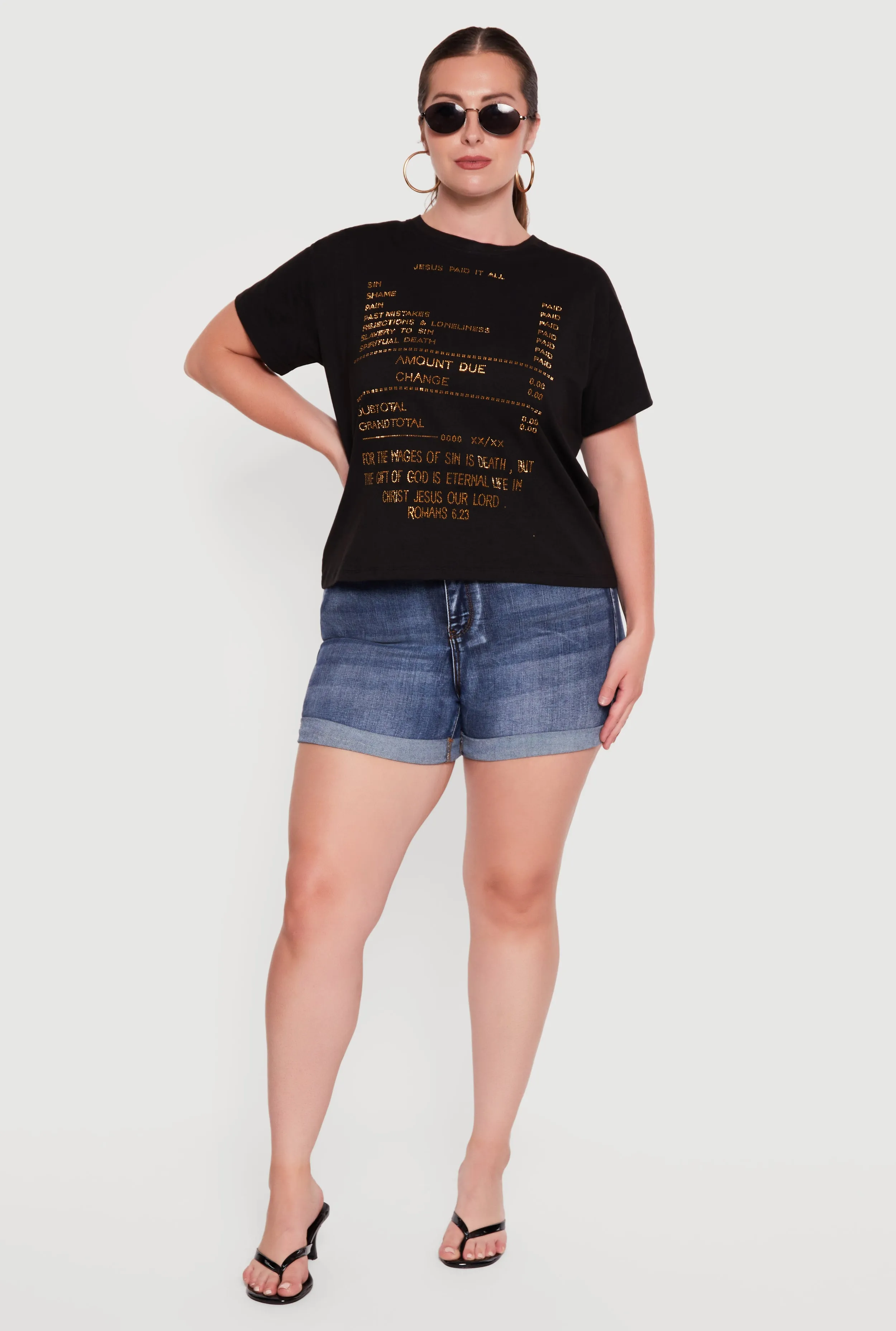 Plus Size Jesus Paid It All Rhinestone Graphic T-Shirt sold by Rainbow