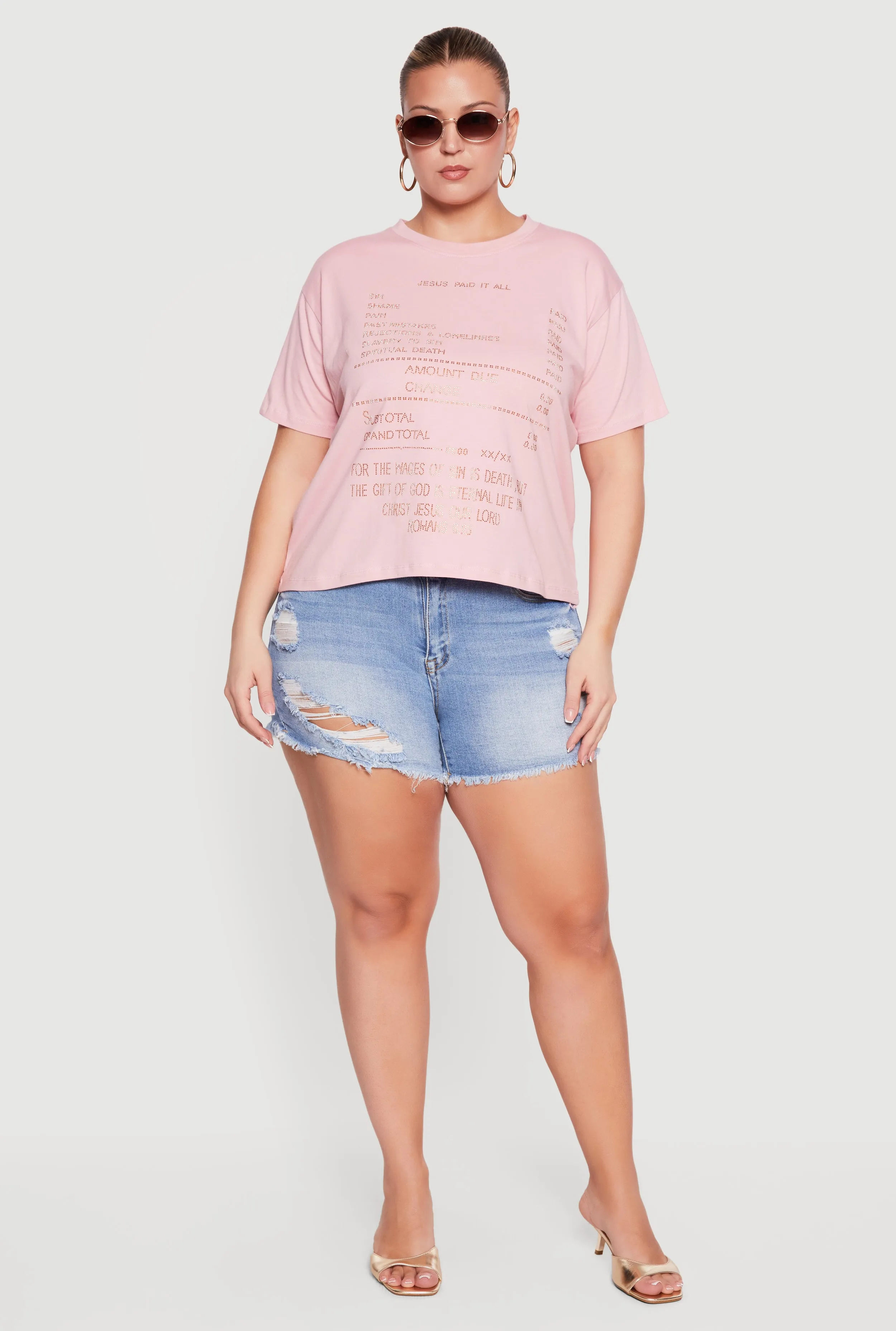 Plus Size Jesus Paid It All Rhinestone Graphic T-Shirt sold by Rainbow product image thumbnail 3
