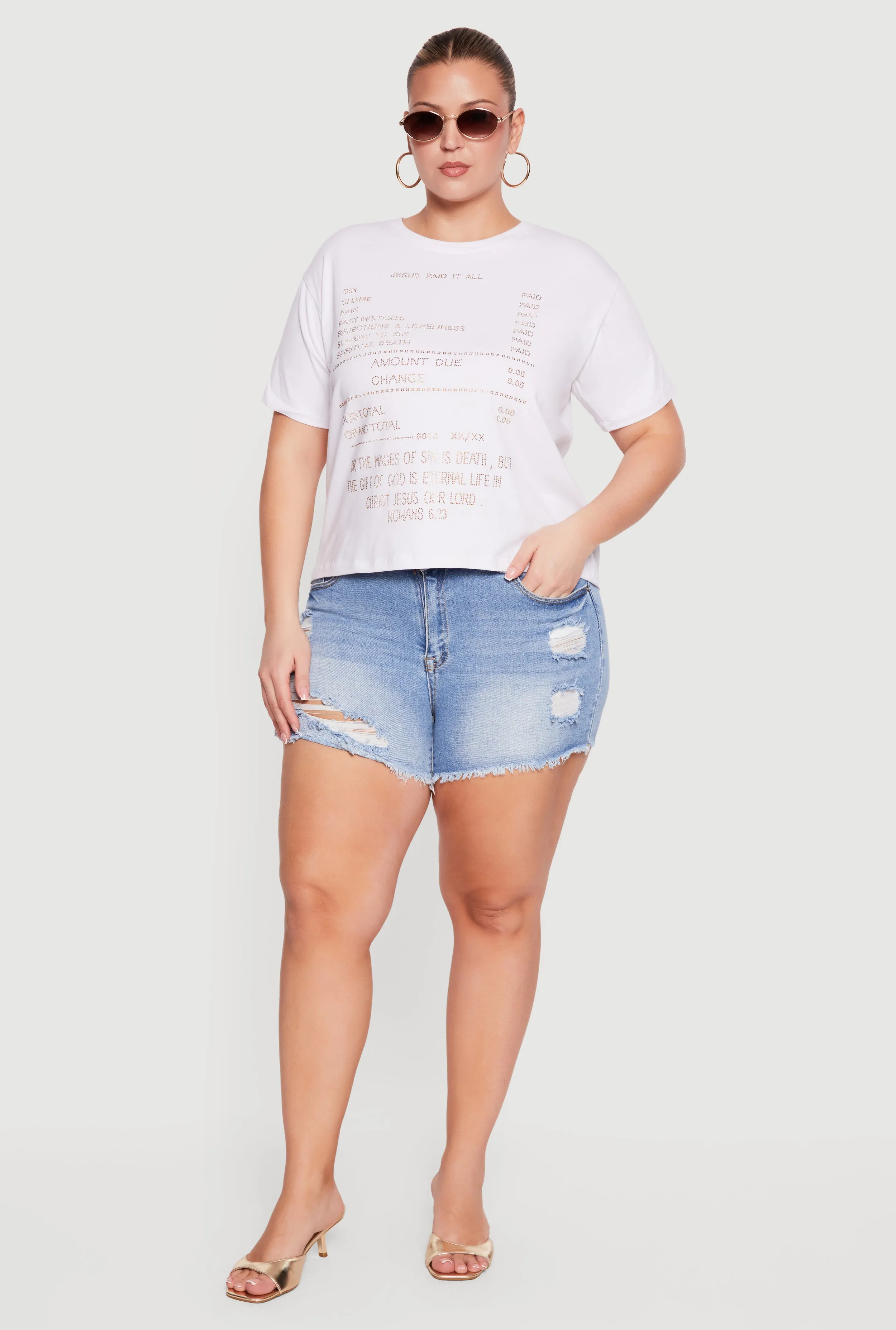 Plus Size Jesus Paid It All Rhinestone Graphic T-Shirt sold by Rainbow product image thumbnail 2