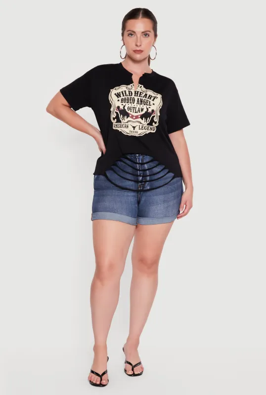 Plus Size Wild Heart Rodeo Angel Graphic Slashed Tee made by Rainbow