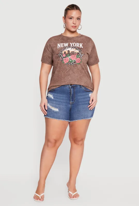 Plus Size Acid Wash New York Graphic Tee made by Rainbow