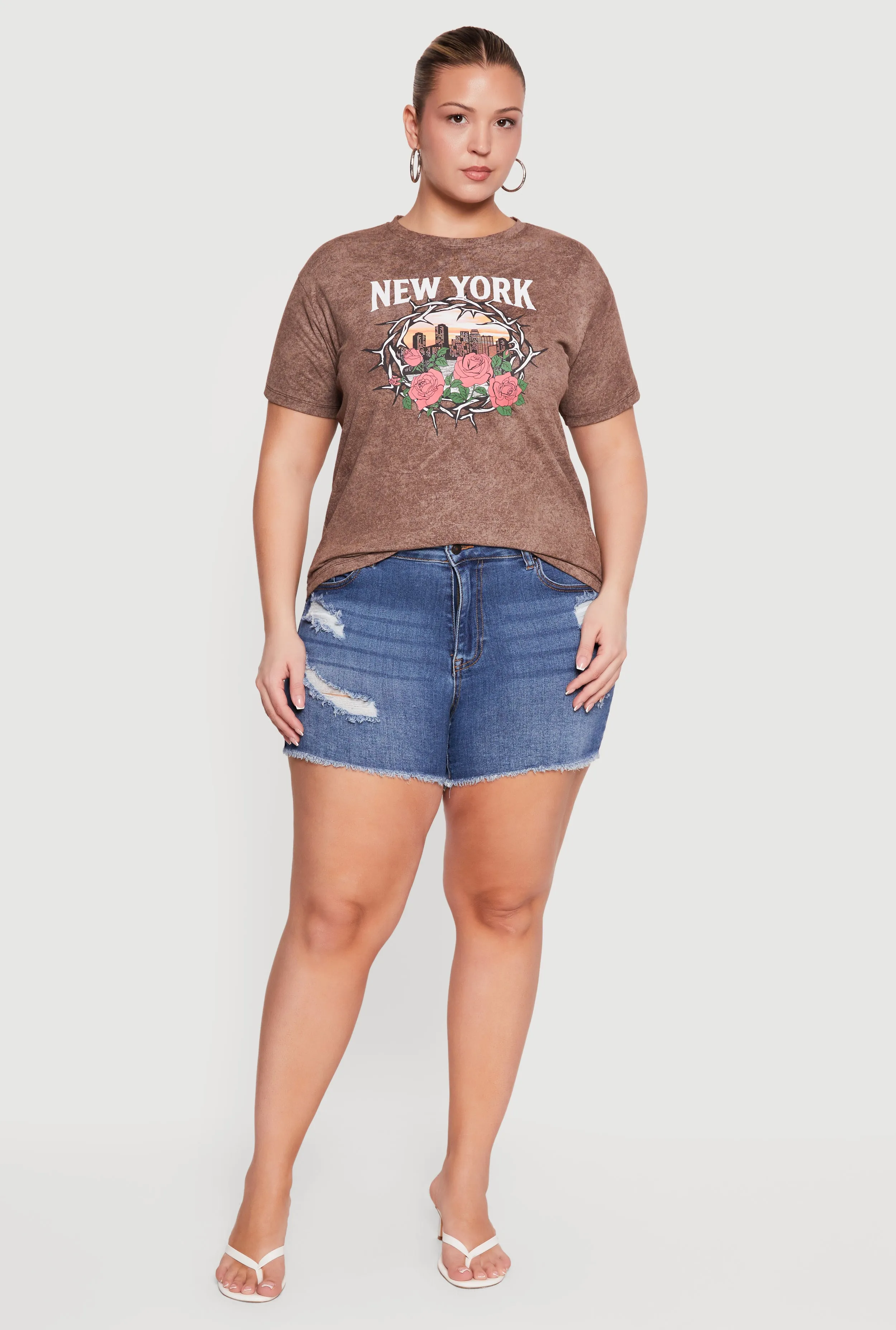 Plus Size Acid Wash New York Graphic Tee sold by Rainbow
