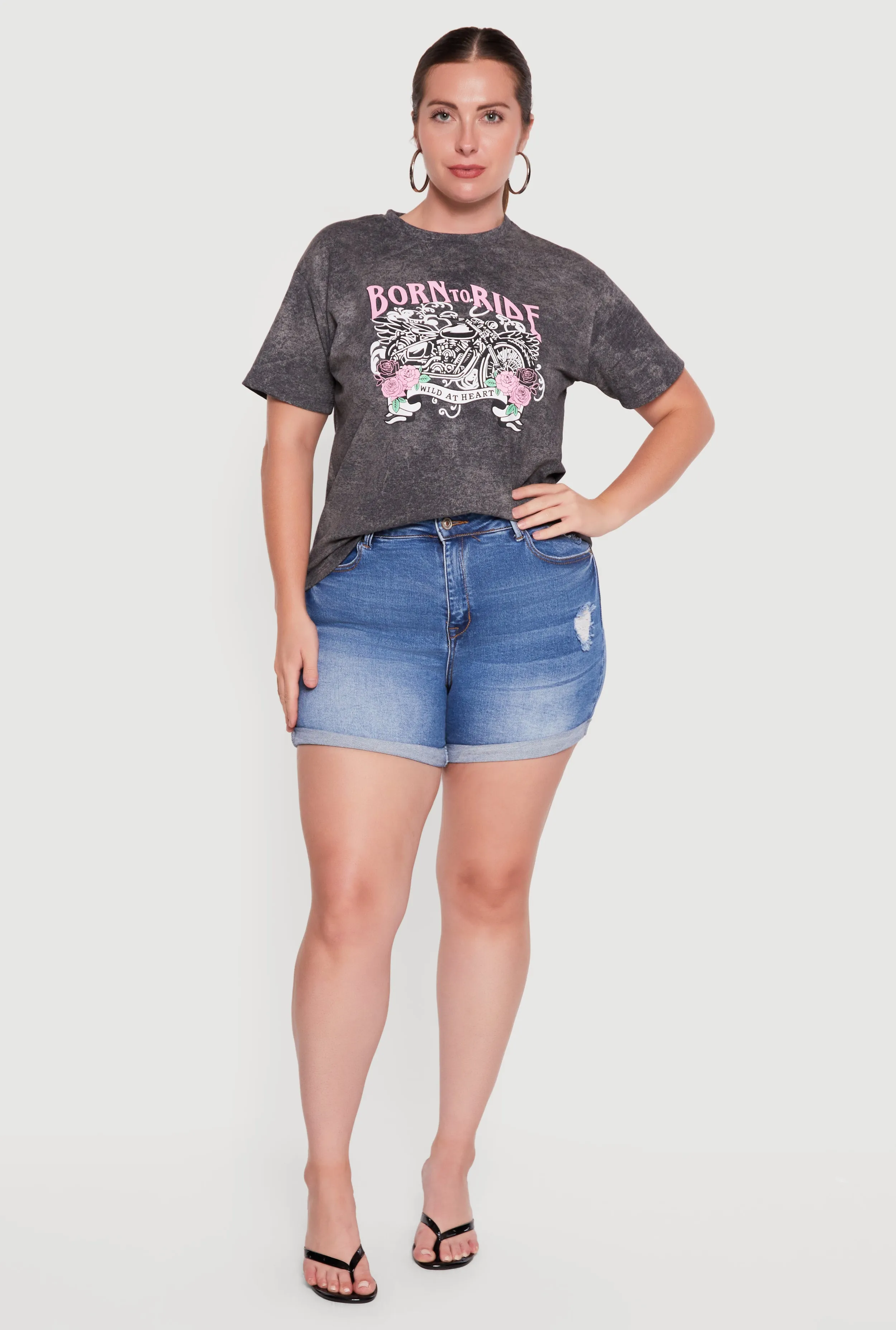 Plus Size Acid Wash Motorcycle Graphic T-Shirt sold by Rainbow