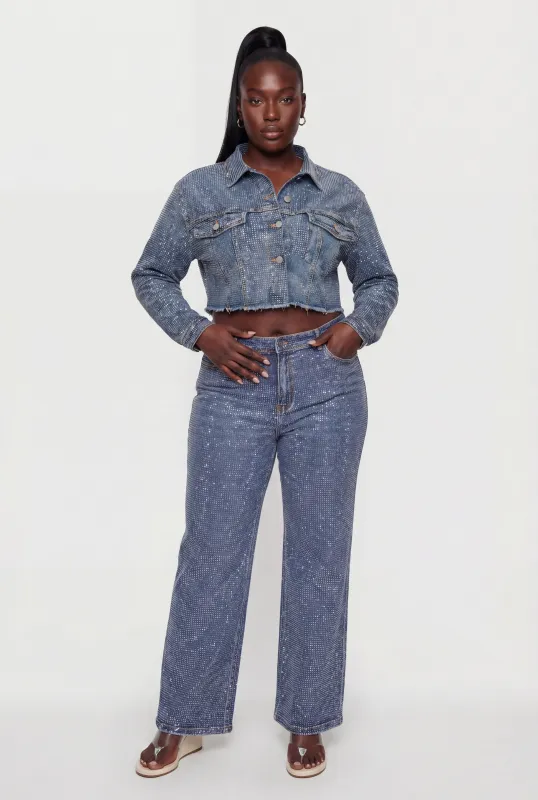 Plus Size Rhinestone Cropped Denim Jacket made by Daisy