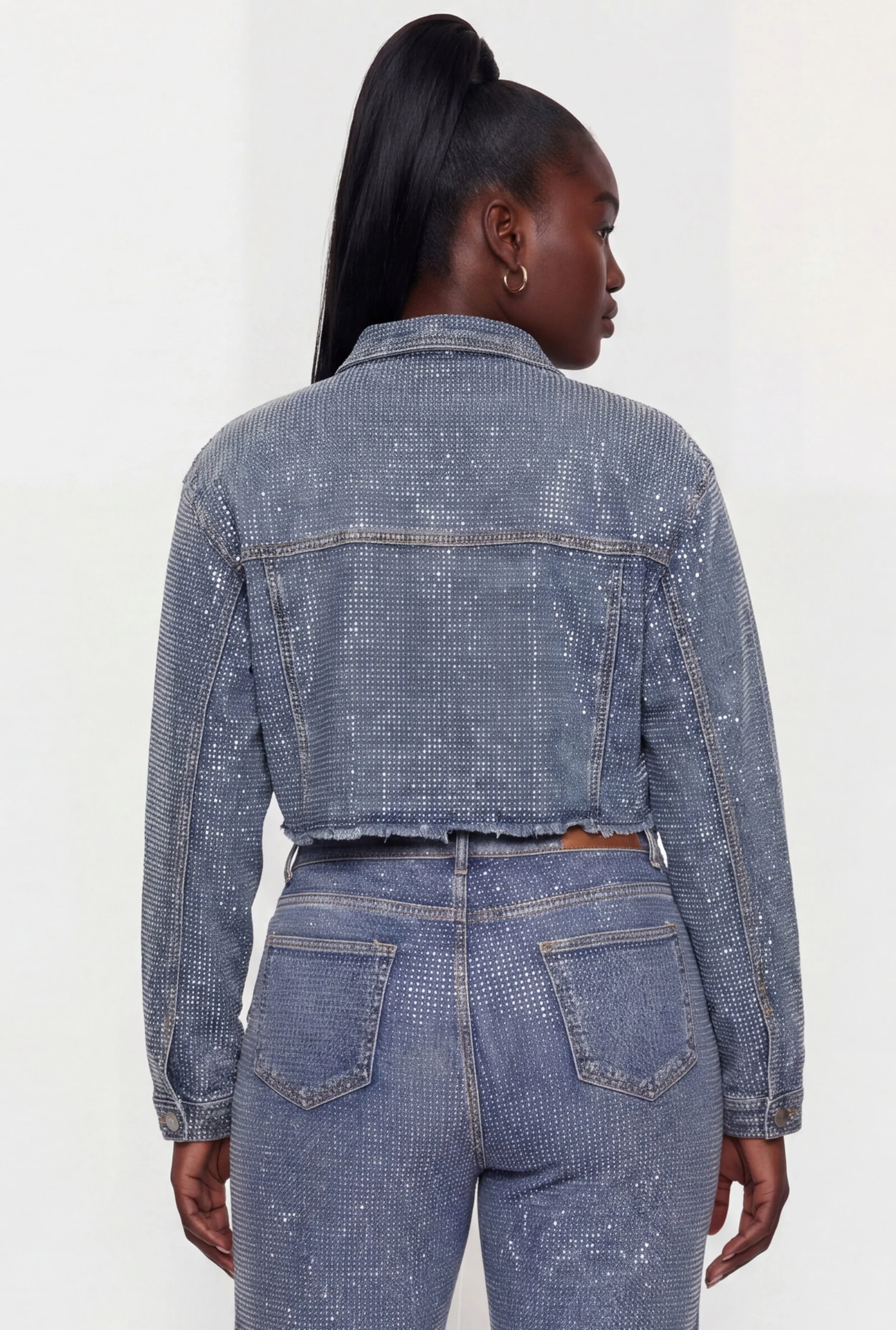 Plus Size Rhinestone Cropped Denim Jacket sold by Rainbow product image thumbnail 5