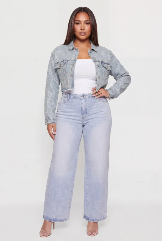 Plus Size Rhinestone Cropped Denim Jacket made by Daisy