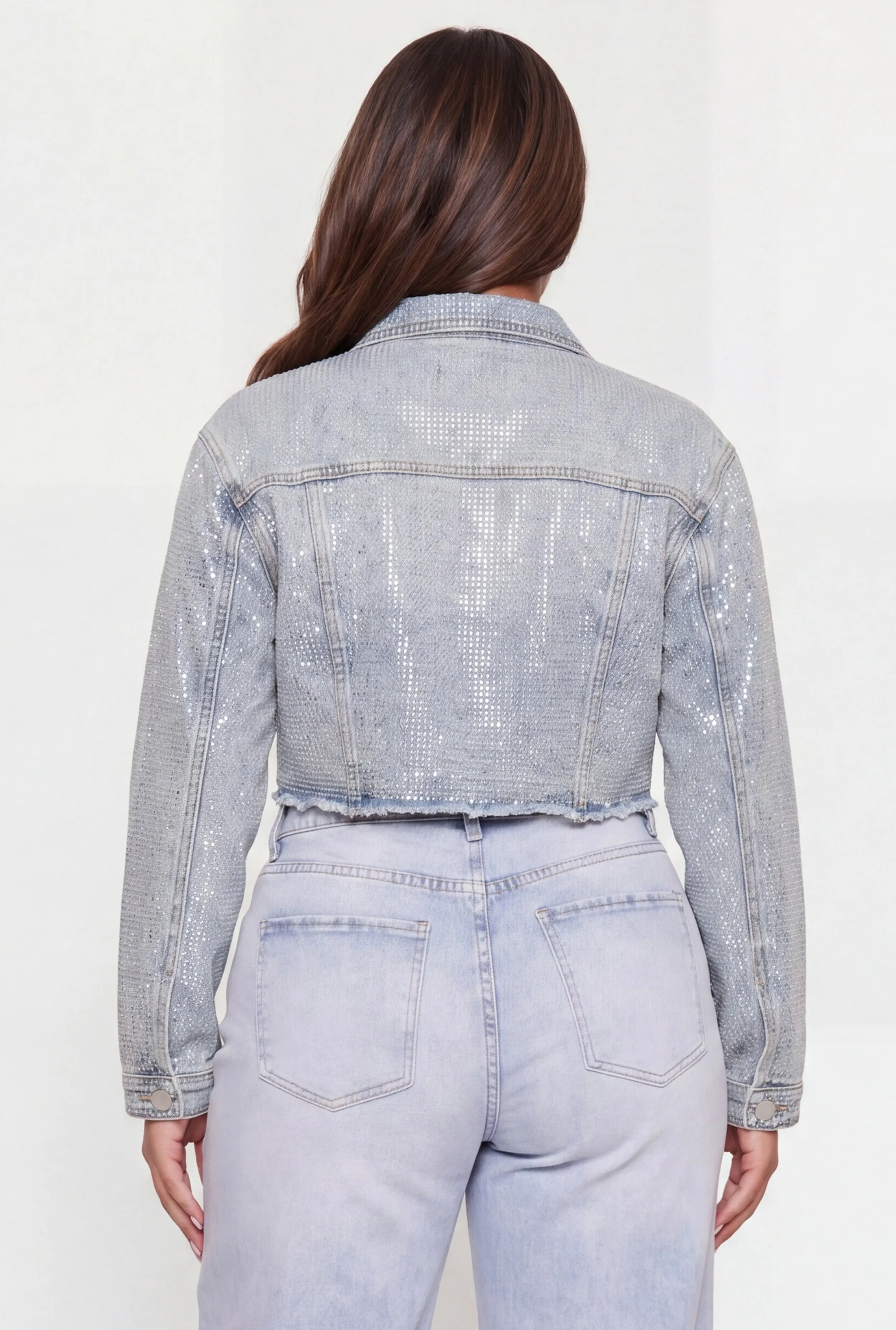 Plus Size Rhinestone Cropped Denim Jacket sold by Rainbow product image thumbnail 5