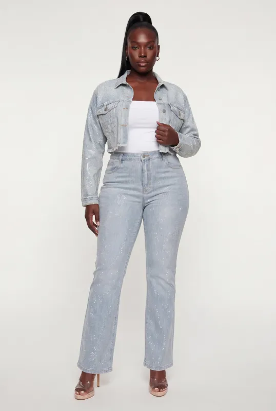 Plus Size Rhinestone Cropped Denim Jacket made by Daisy