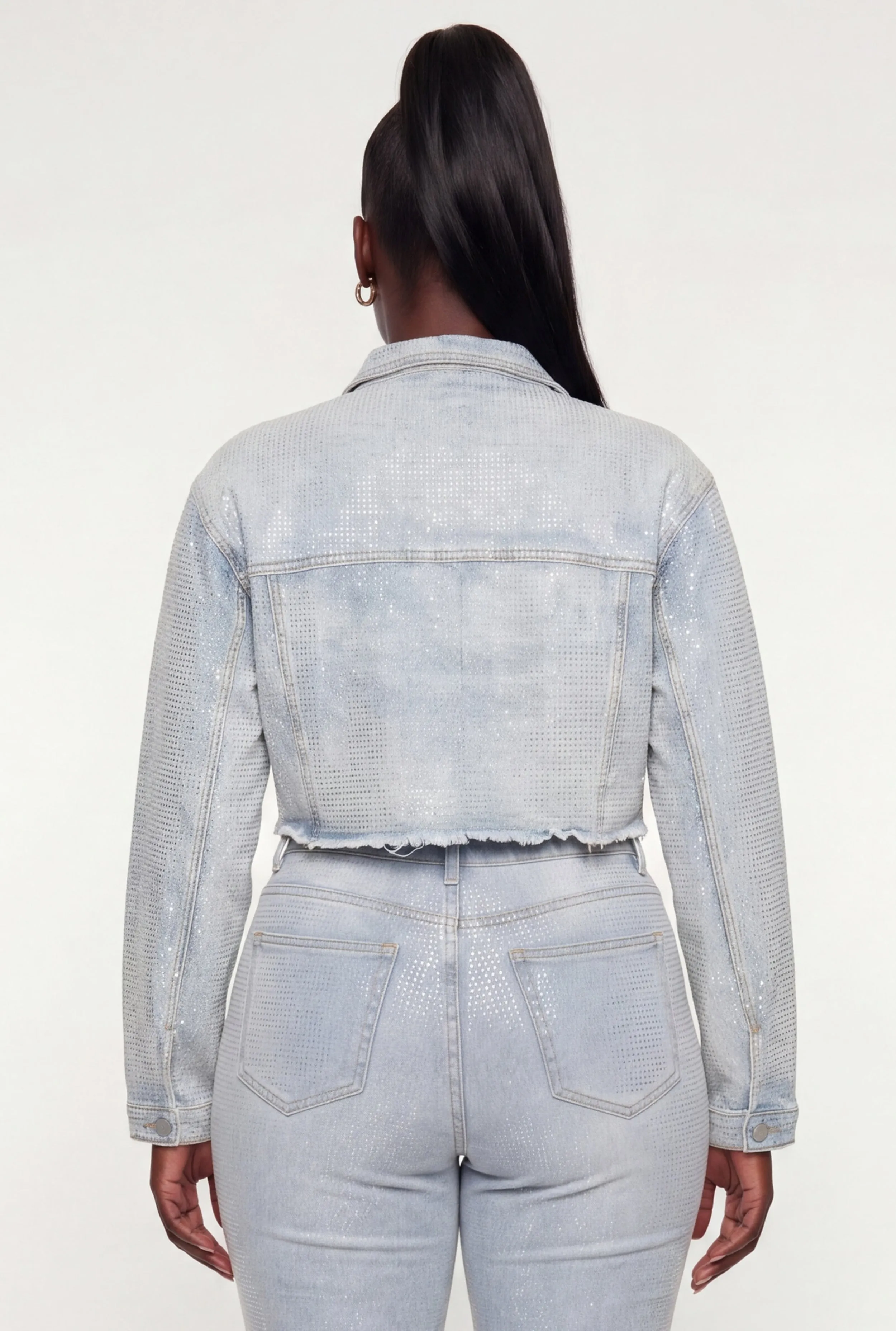 Plus Size Rhinestone Cropped Denim Jacket sold by Rainbow product image thumbnail 5