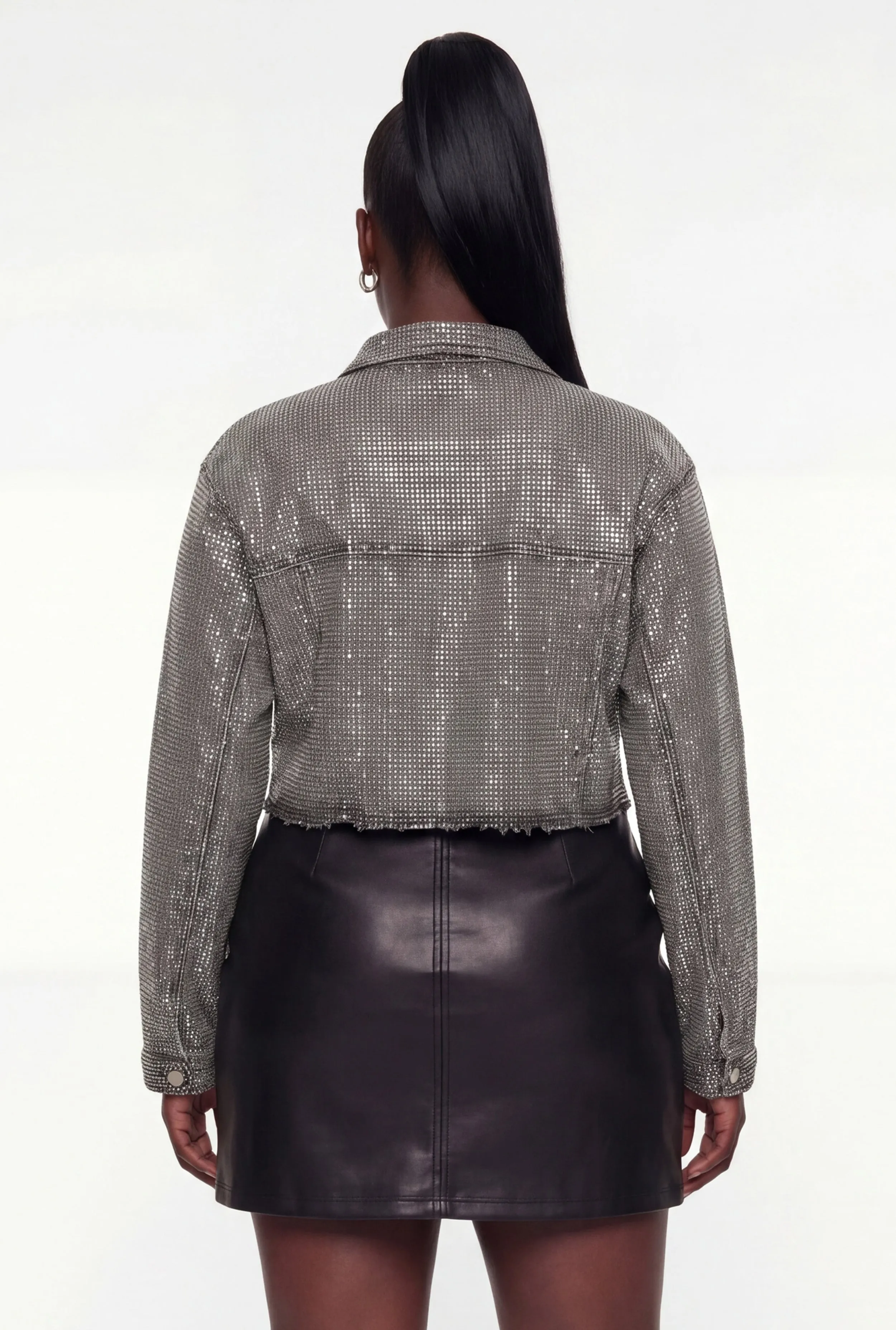 Plus Size Rhinestone Cropped Denim Jacket sold by Rainbow product image thumbnail 5