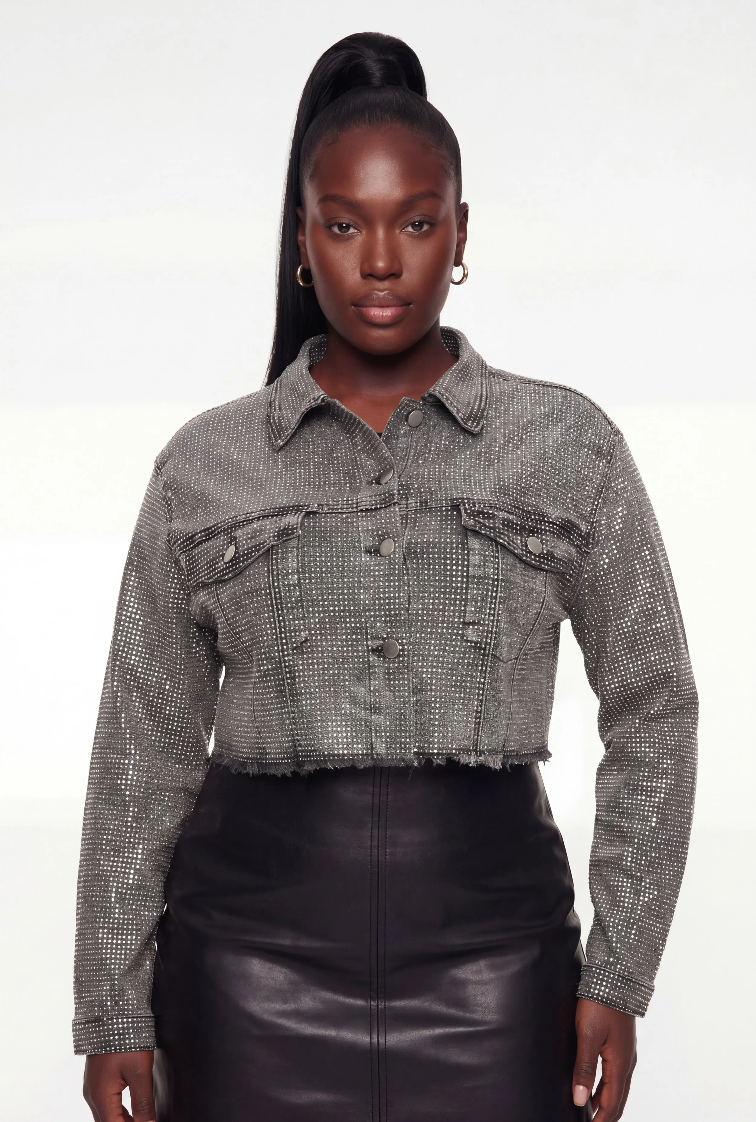 Plus Size Rhinestone Cropped Denim Jacket sold by Rainbow product image thumbnail 2