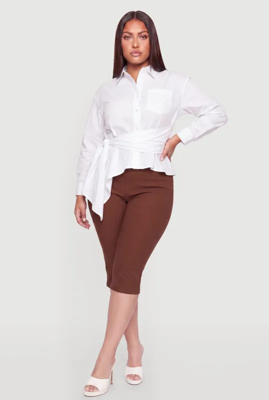 Plus Size Tie Waist Asymmetrical Shirt made by Rainbow