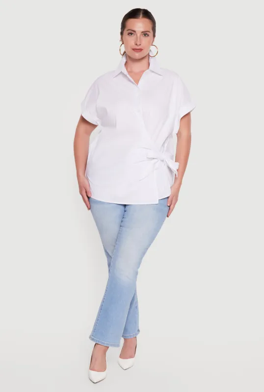 Plus Size Short Sleeve Side Tie Wrap Blouse made by Rainbow