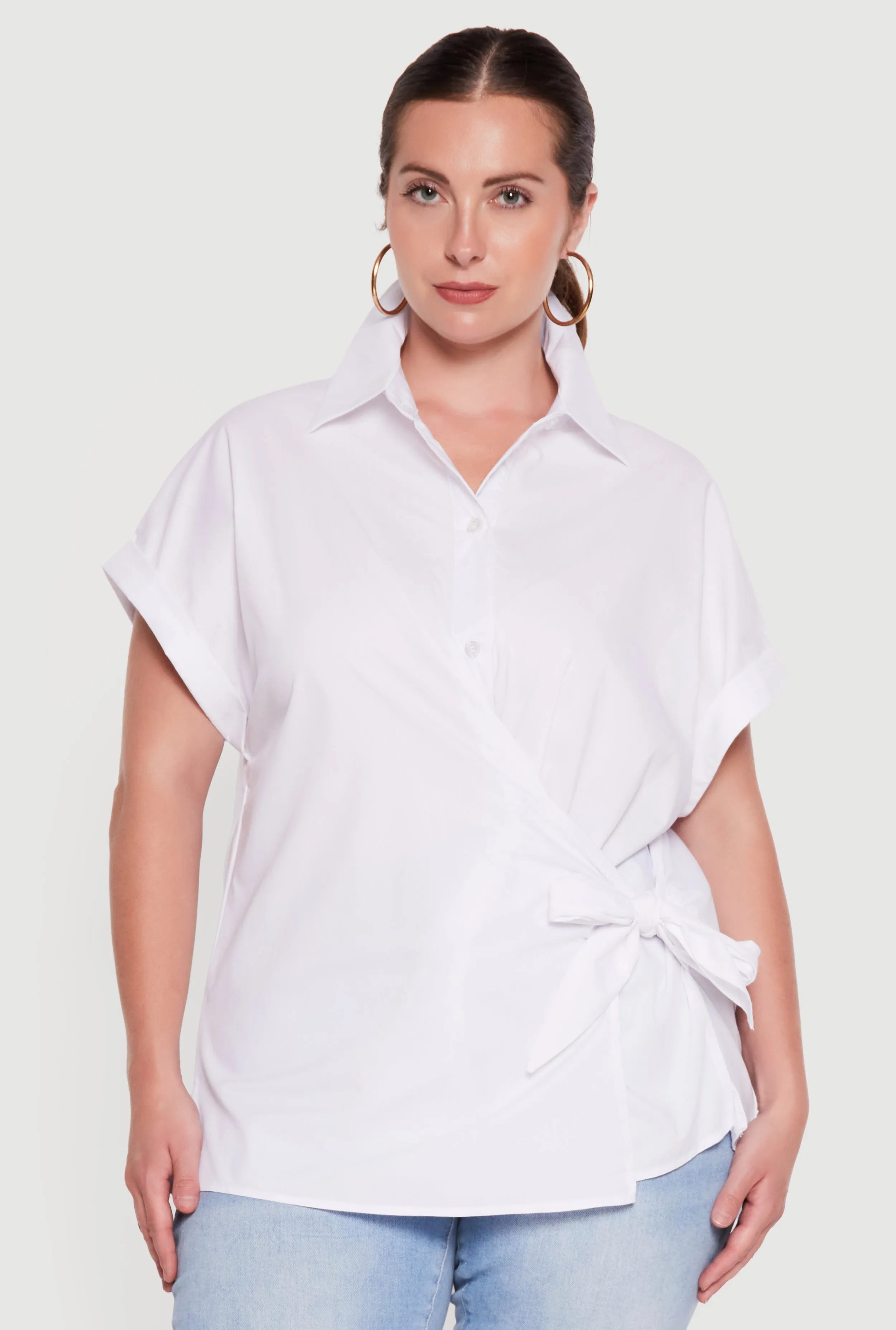 Plus Size Short Sleeve Side Tie Wrap Blouse sold by Rainbow product image thumbnail 2