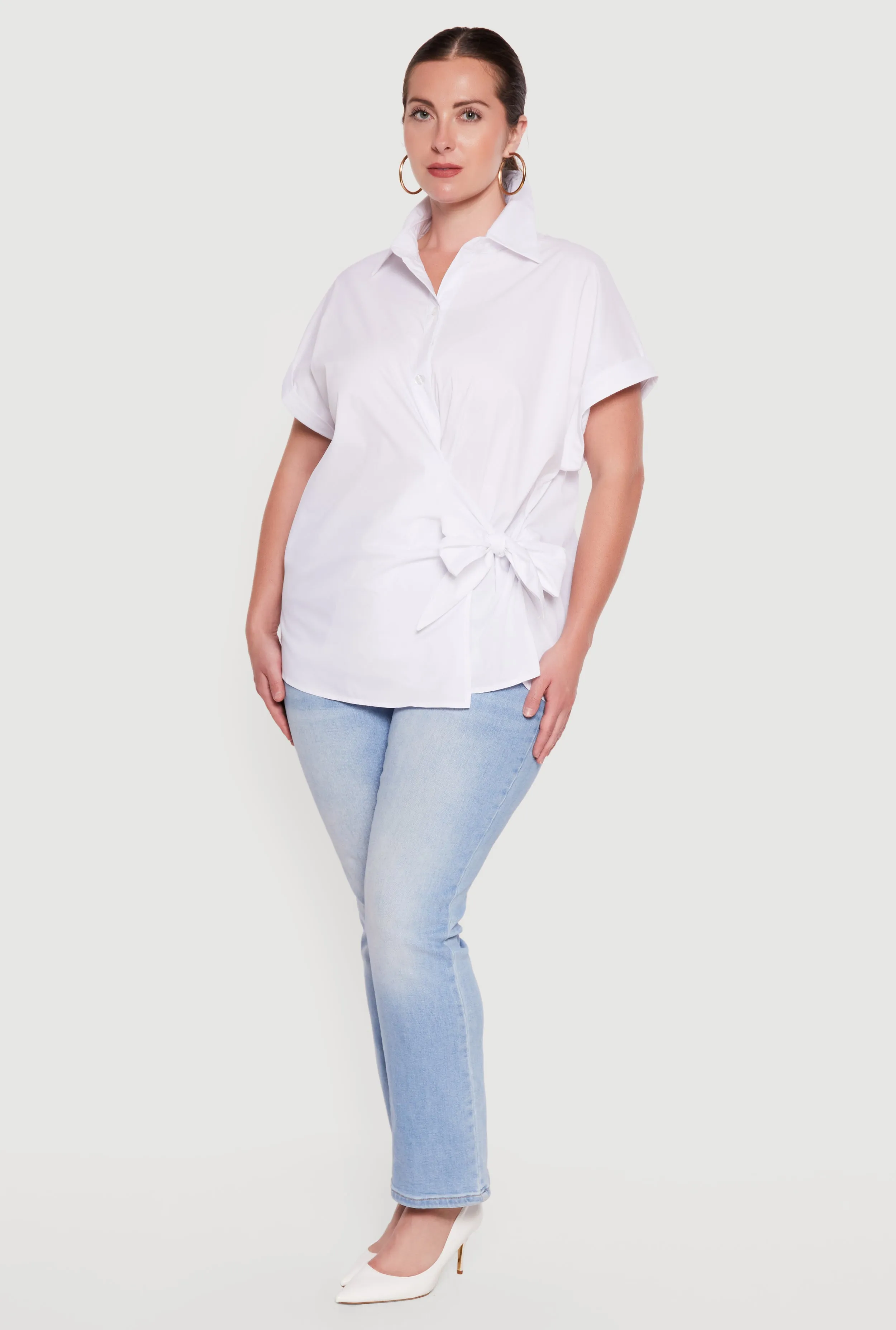 Plus Size Short Sleeve Side Tie Wrap Blouse sold by Rainbow product image thumbnail 3