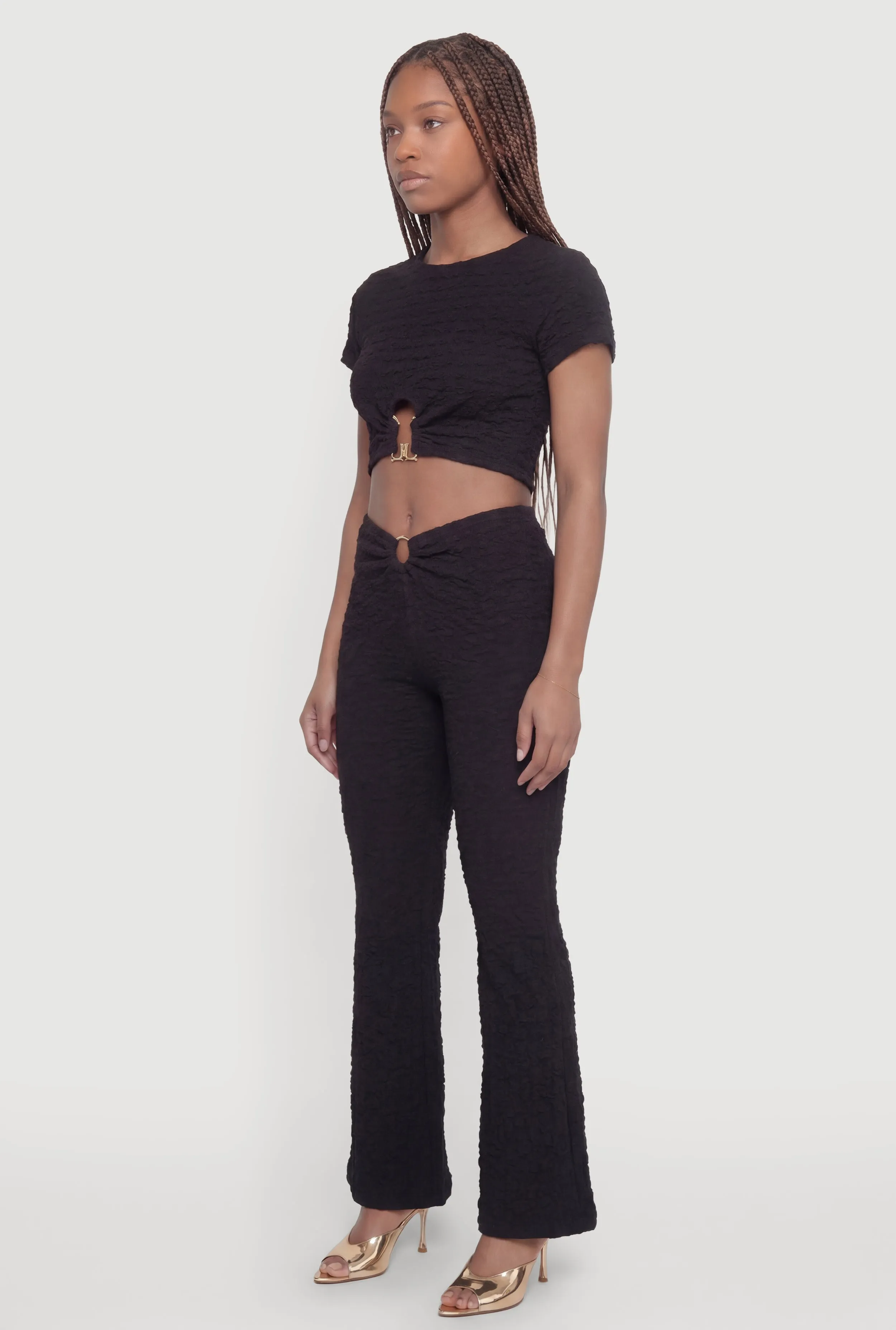 O-Ring Keyhole Textured Knit Flare Pants sold by Rainbow product image thumbnail 2