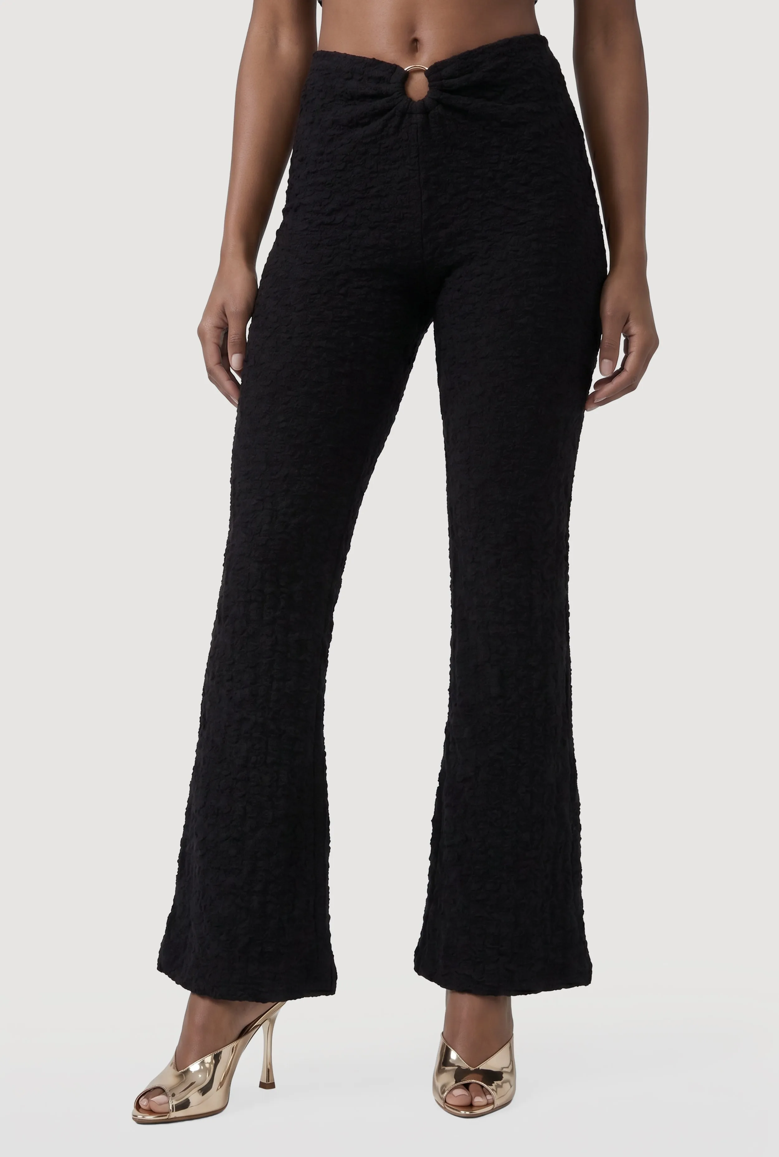 O-Ring Keyhole Textured Knit Flare Pants sold by Rainbow product image thumbnail 3
