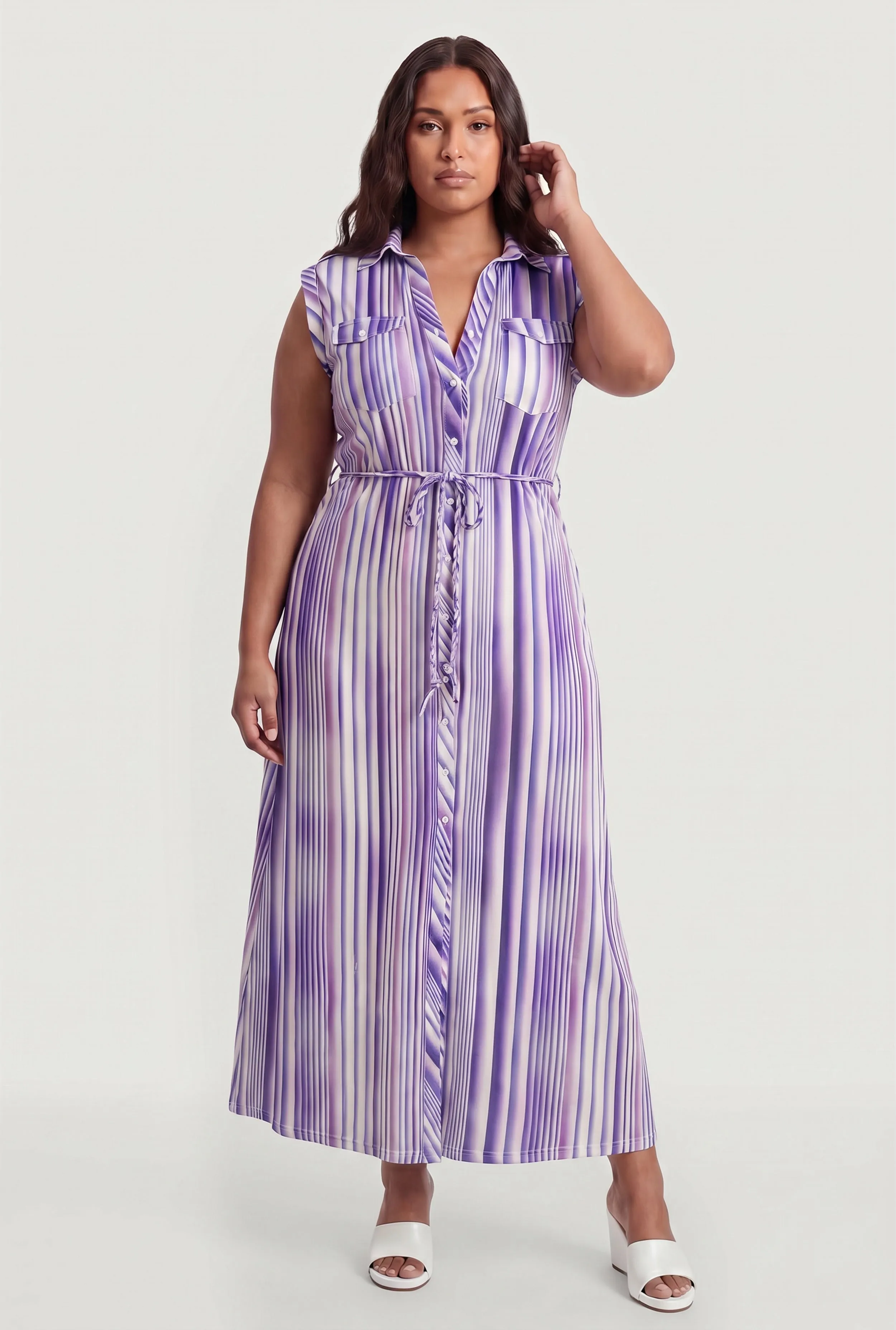 Plus Size Striped Sleeveless Shirt Dress sold by Rainbow product image thumbnail 2
