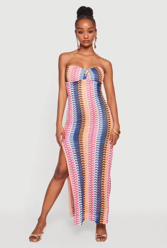 Starfish Detail Patterned Maxi Tube Dress made by Rainbow