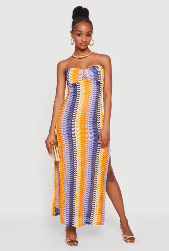 Starfish Detail Patterned Maxi Tube Dress made by Rainbow