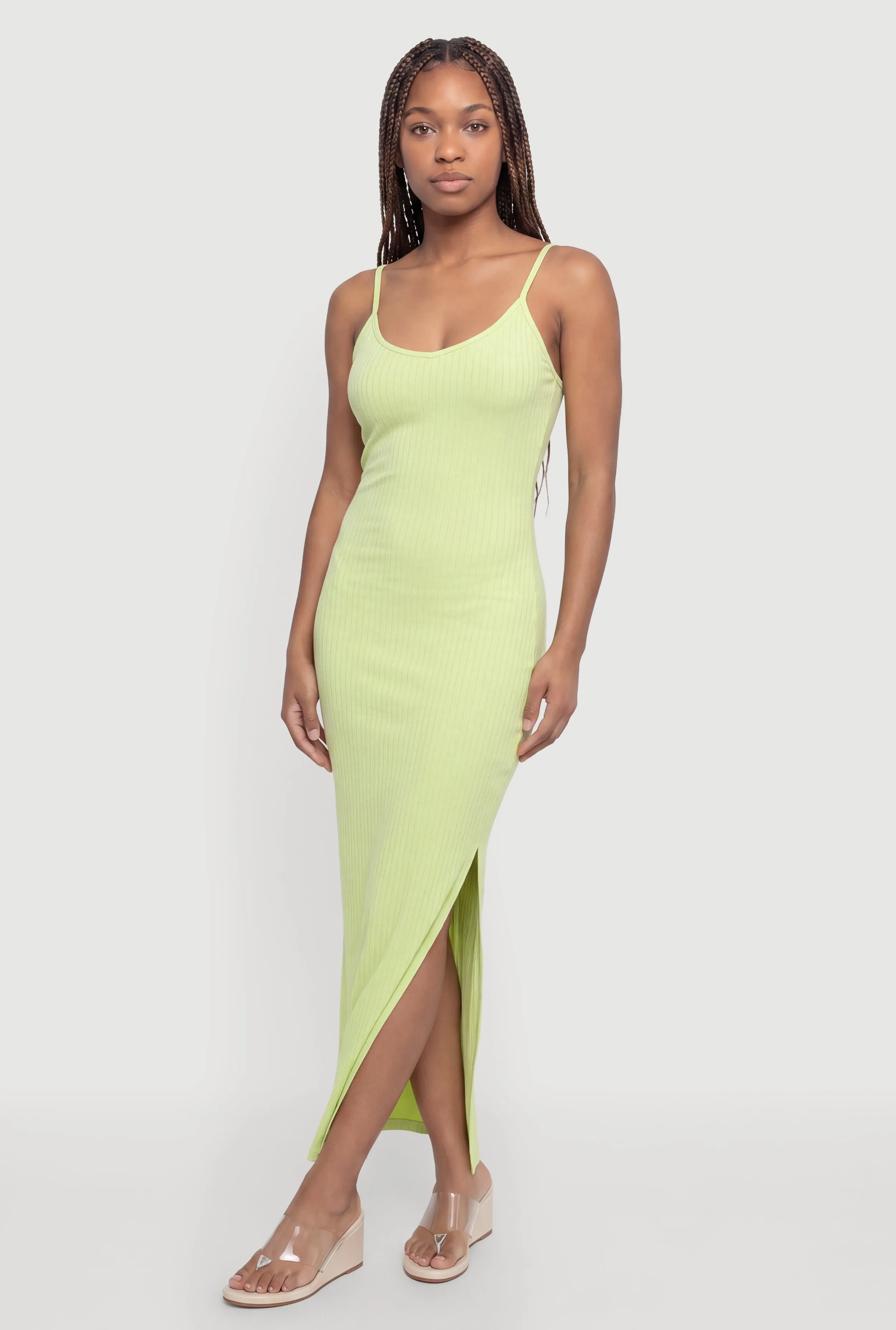 Ribbed Knit Maxi Cami Dress with Side Slit sold by Rainbow
