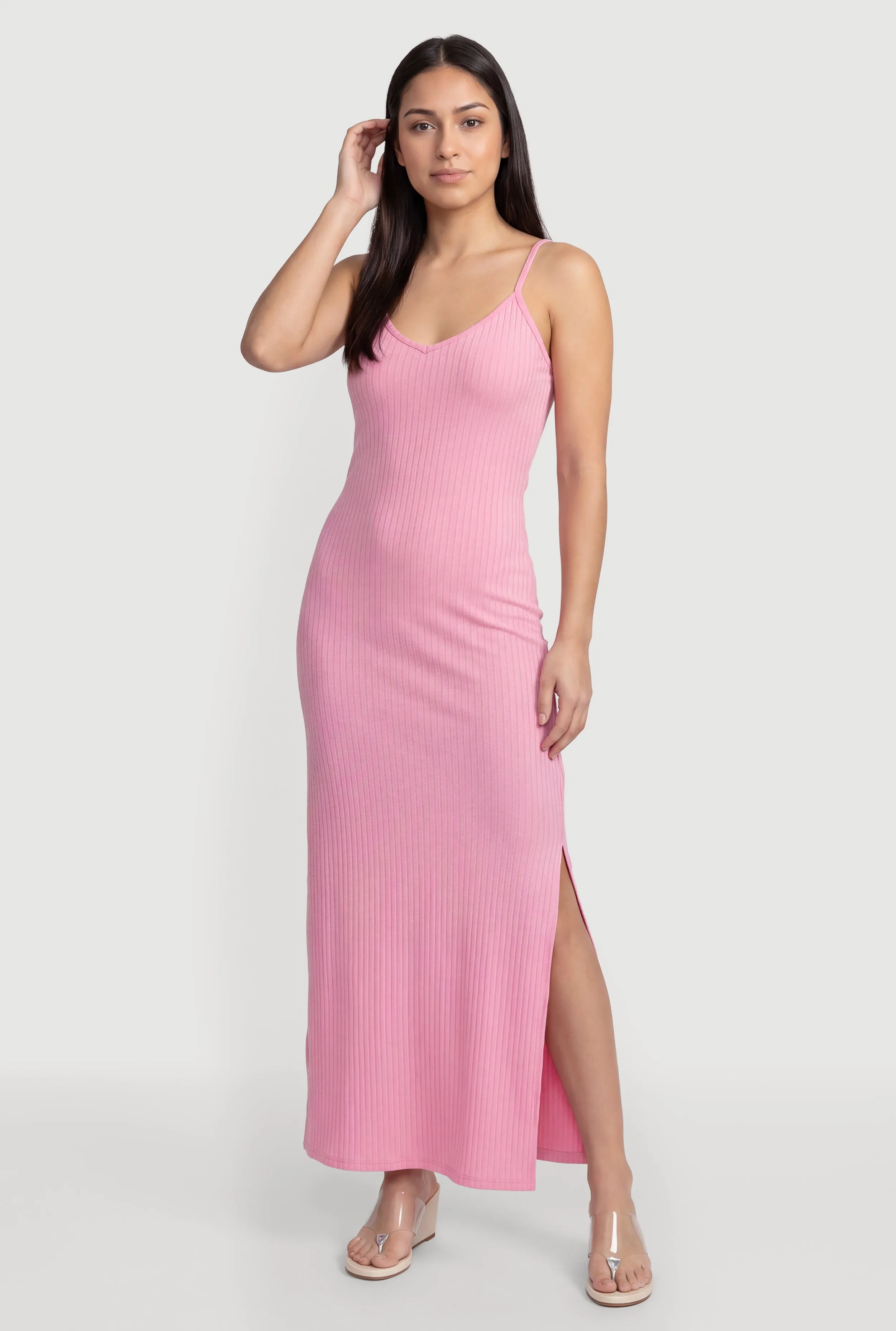 Ribbed Knit Maxi Cami Dress with Side Slit sold by Rainbow product image thumbnail 3