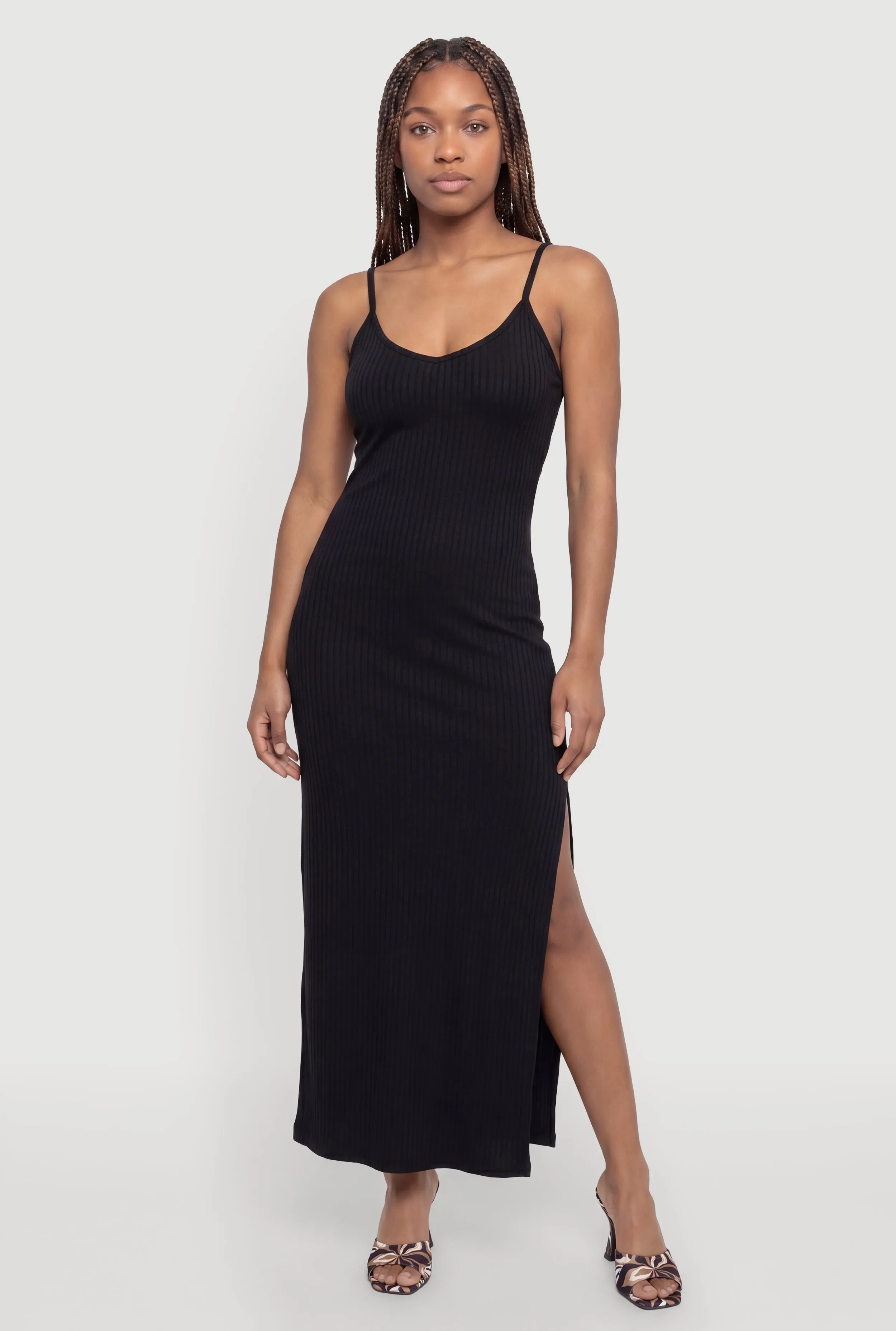 Ribbed Knit Maxi Cami Dress with Side Slit sold by Rainbow product image thumbnail 2
