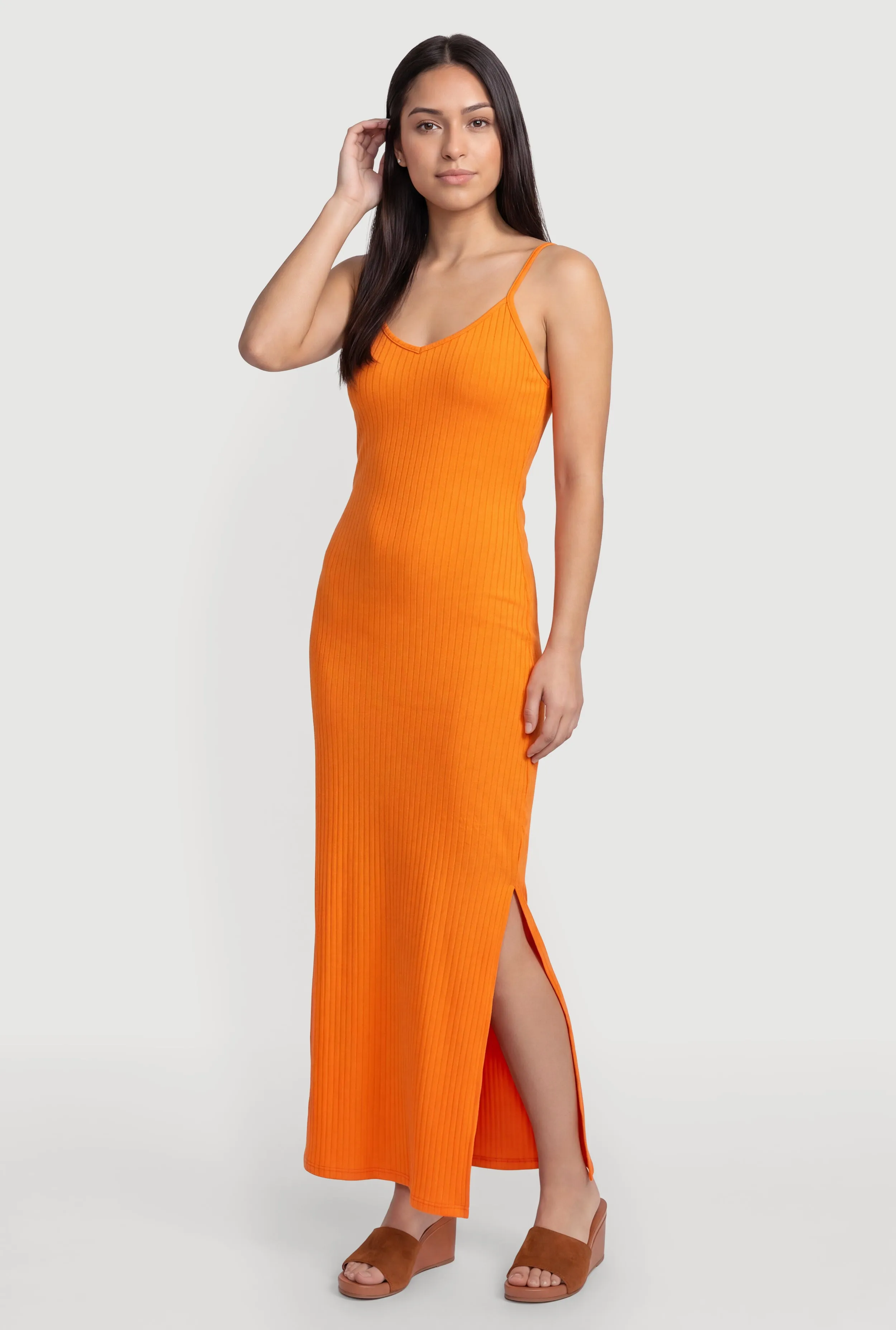 Ribbed Knit Maxi Cami Dress with Side Slit sold by Rainbow product image thumbnail 4