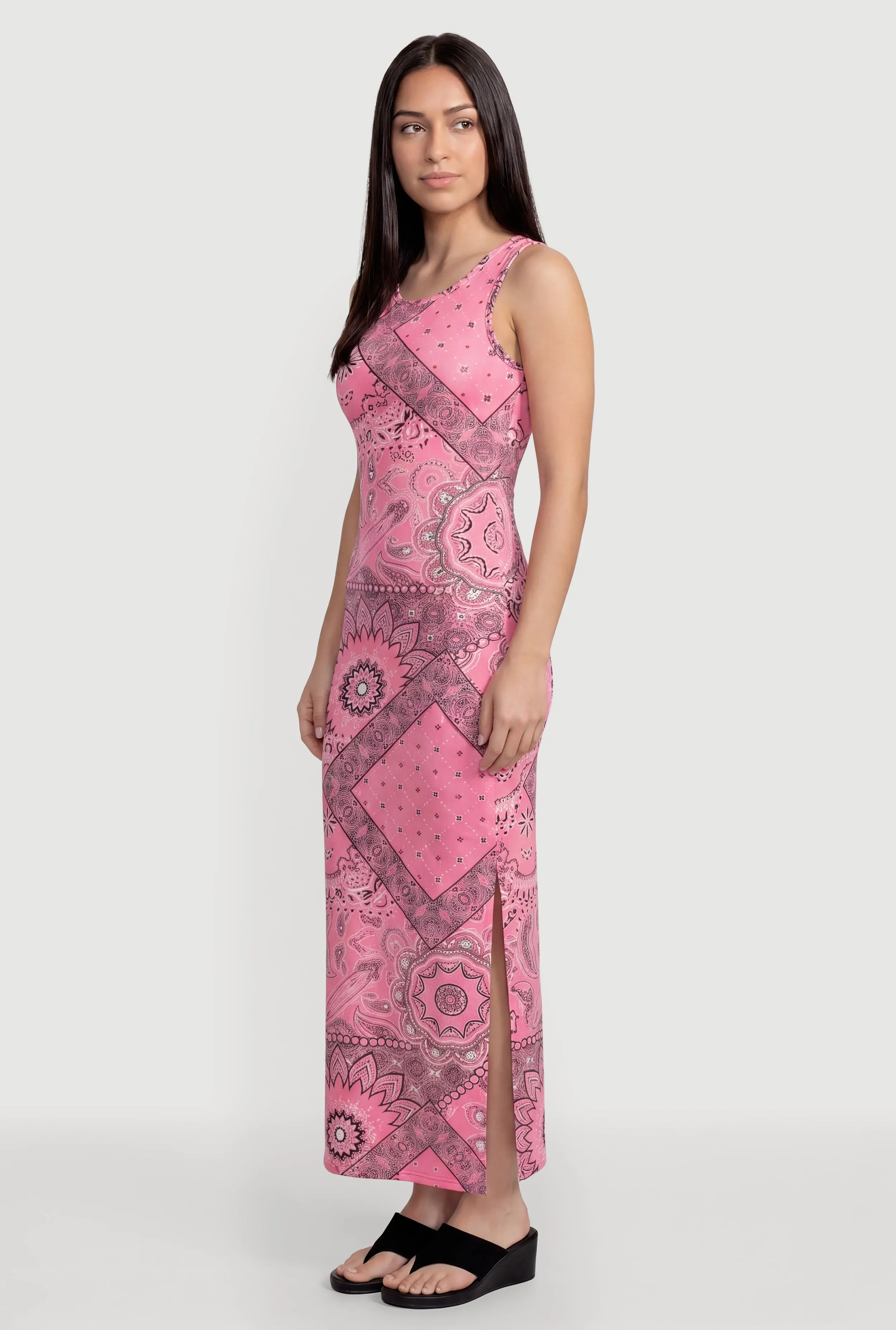 Bandana Print Side Slit Keyhole Back Maxi Dress sold by Rainbow product image thumbnail 2