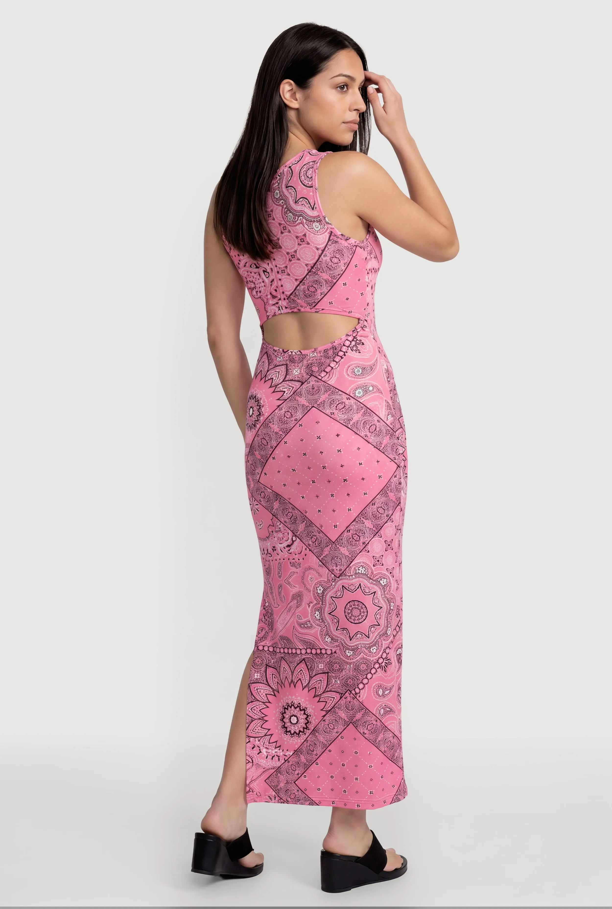 Bandana Print Side Slit Keyhole Back Maxi Dress sold by Rainbow product image thumbnail 3